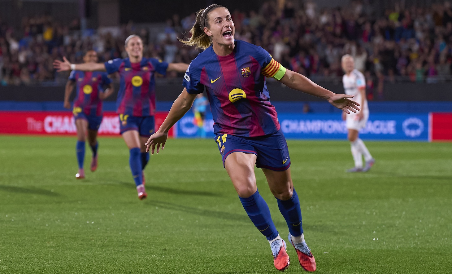 Alexia Putellas of FC Barcelona celebrates after scoring her team's first goal during the UEFA Women's Champions League 2025/26 league phase match between FC Barcelona and FC Bayern Munchen Frauen at Estadi Johan Cruyff on October 07, 2025 in Barcelona, Spain.
