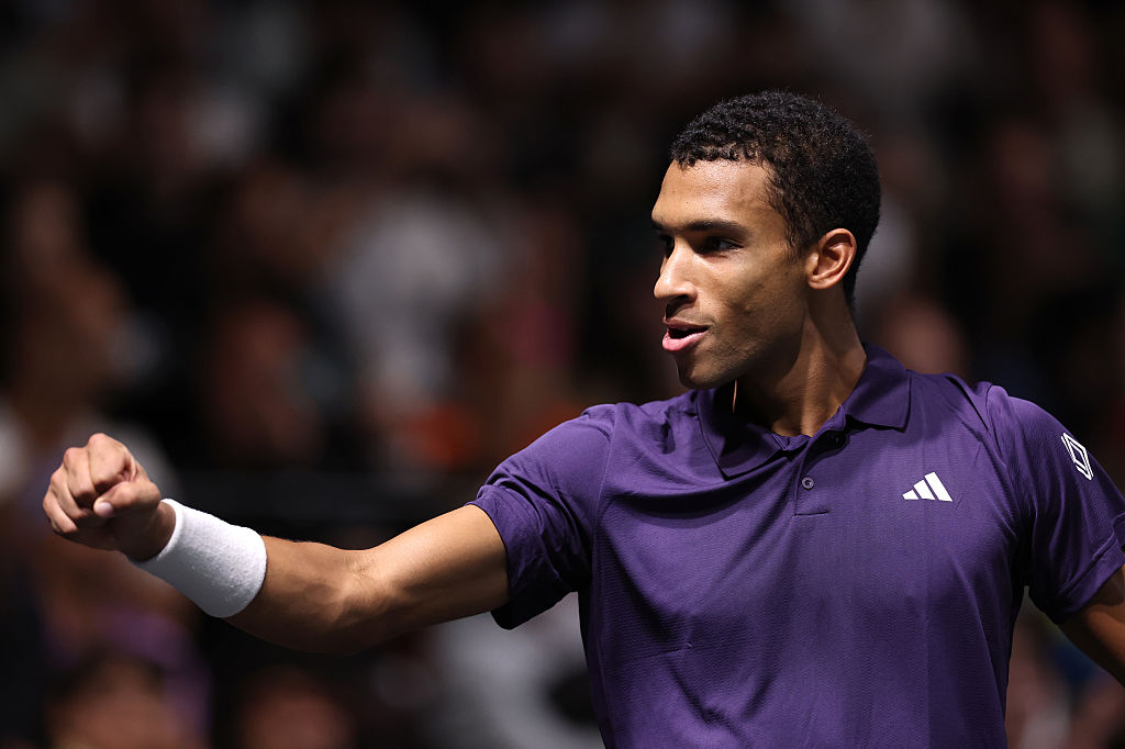 Felix Auger-Aliassime of Canada celebrates his win over Francisco Comesana of Argentina during day two of the Rolex Paris Masters 2025 on October 28, 2025 in Nanterre, France.
