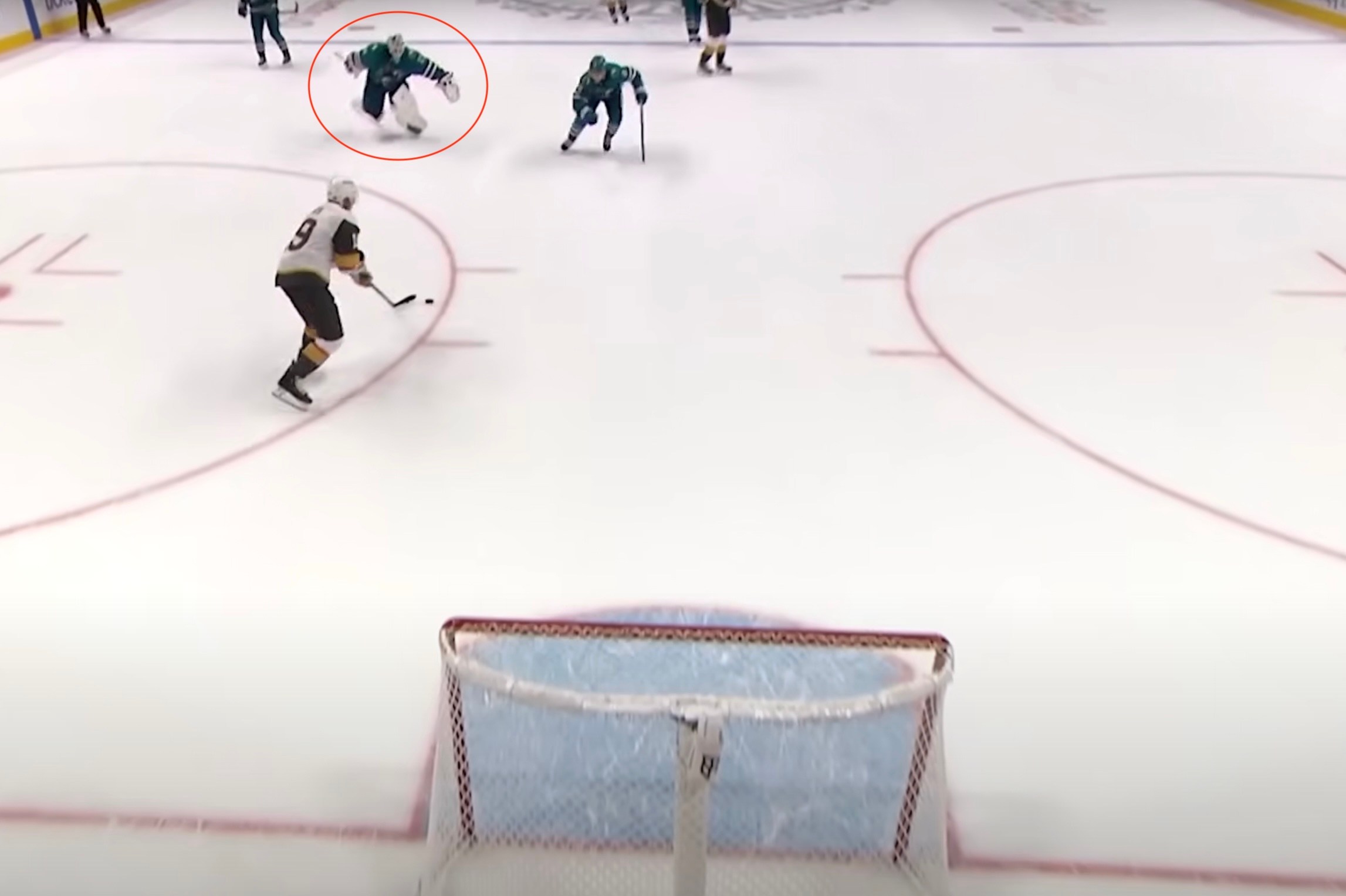 Goalie at the blue line