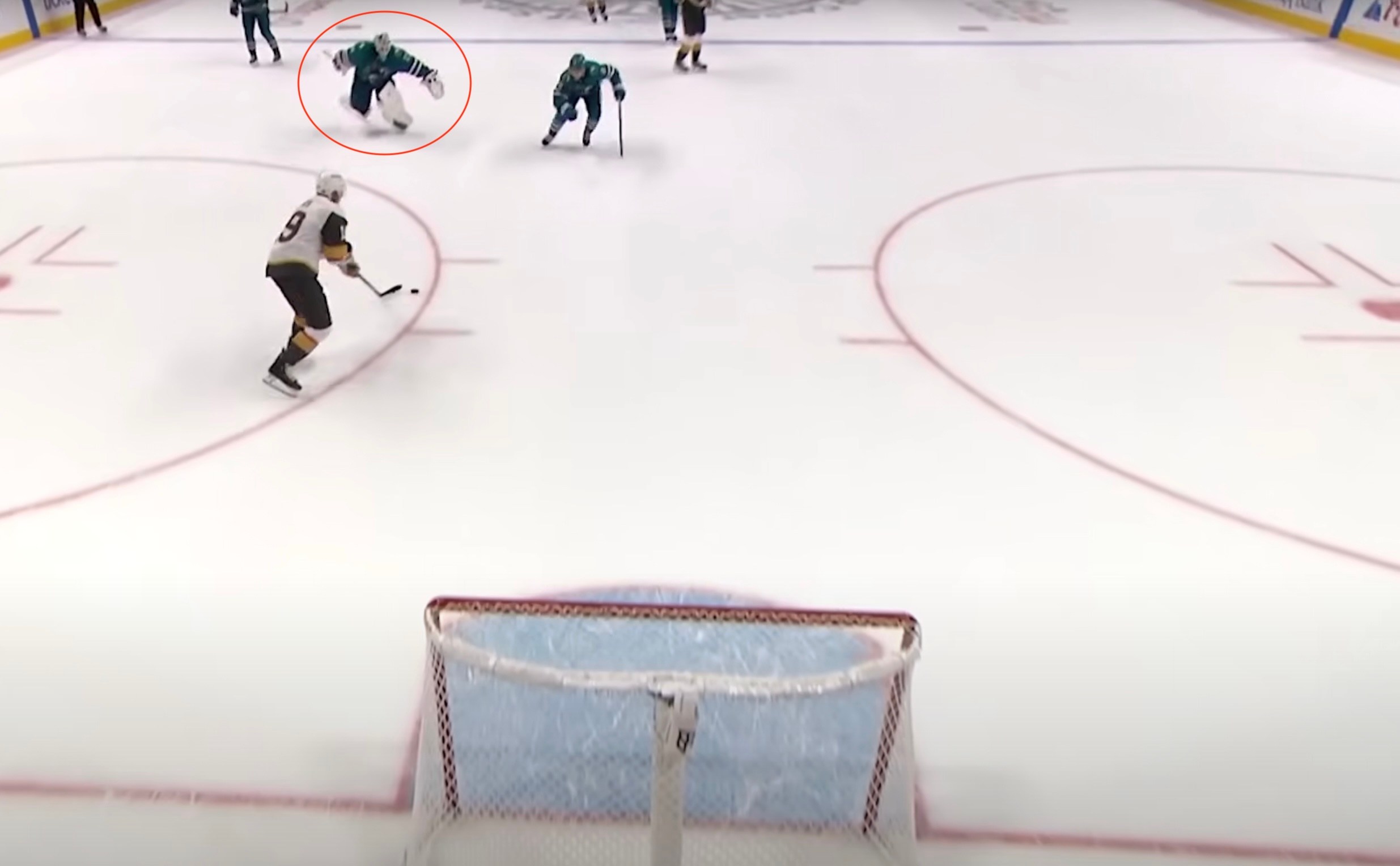 Goalie at the blue line