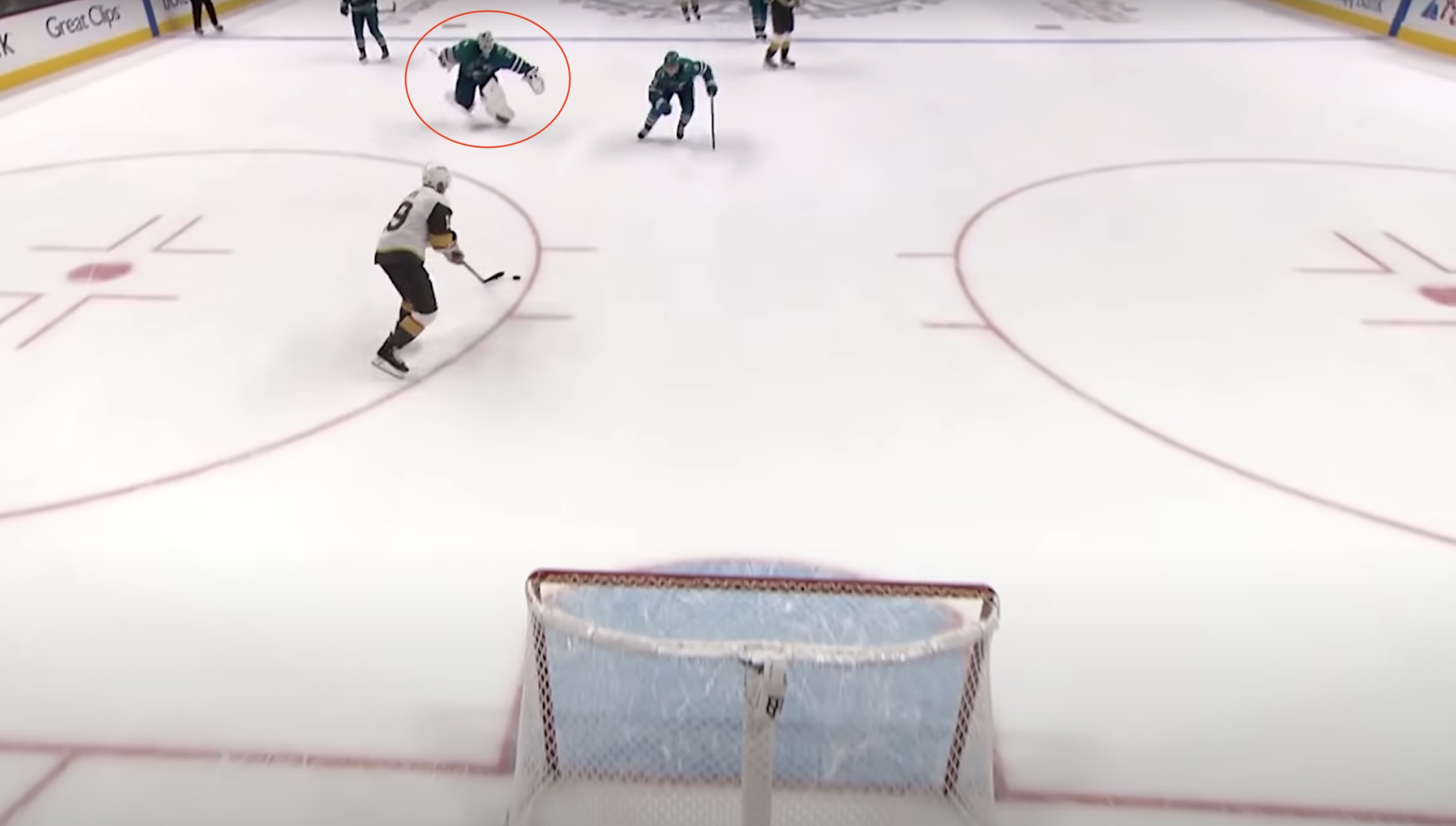 Goalie at the blue line