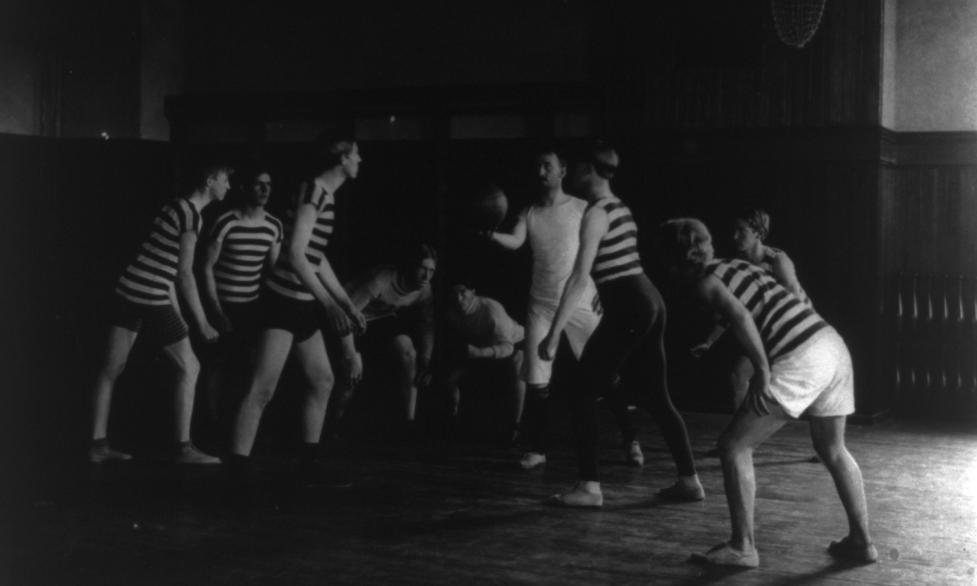 Male students playing basketball, Western High School, Washington, D.C., circa 1899
