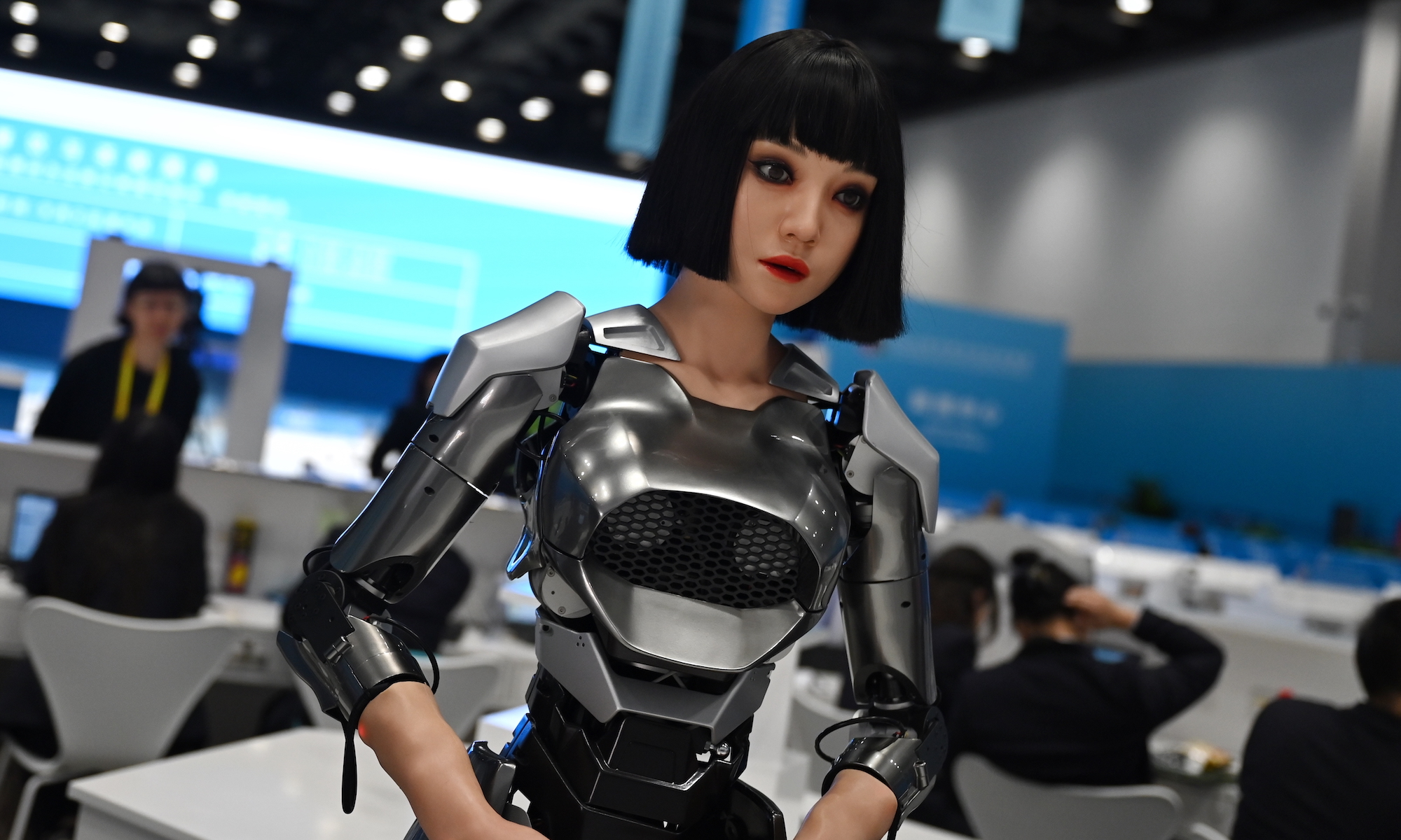 A humanoid robot woman.