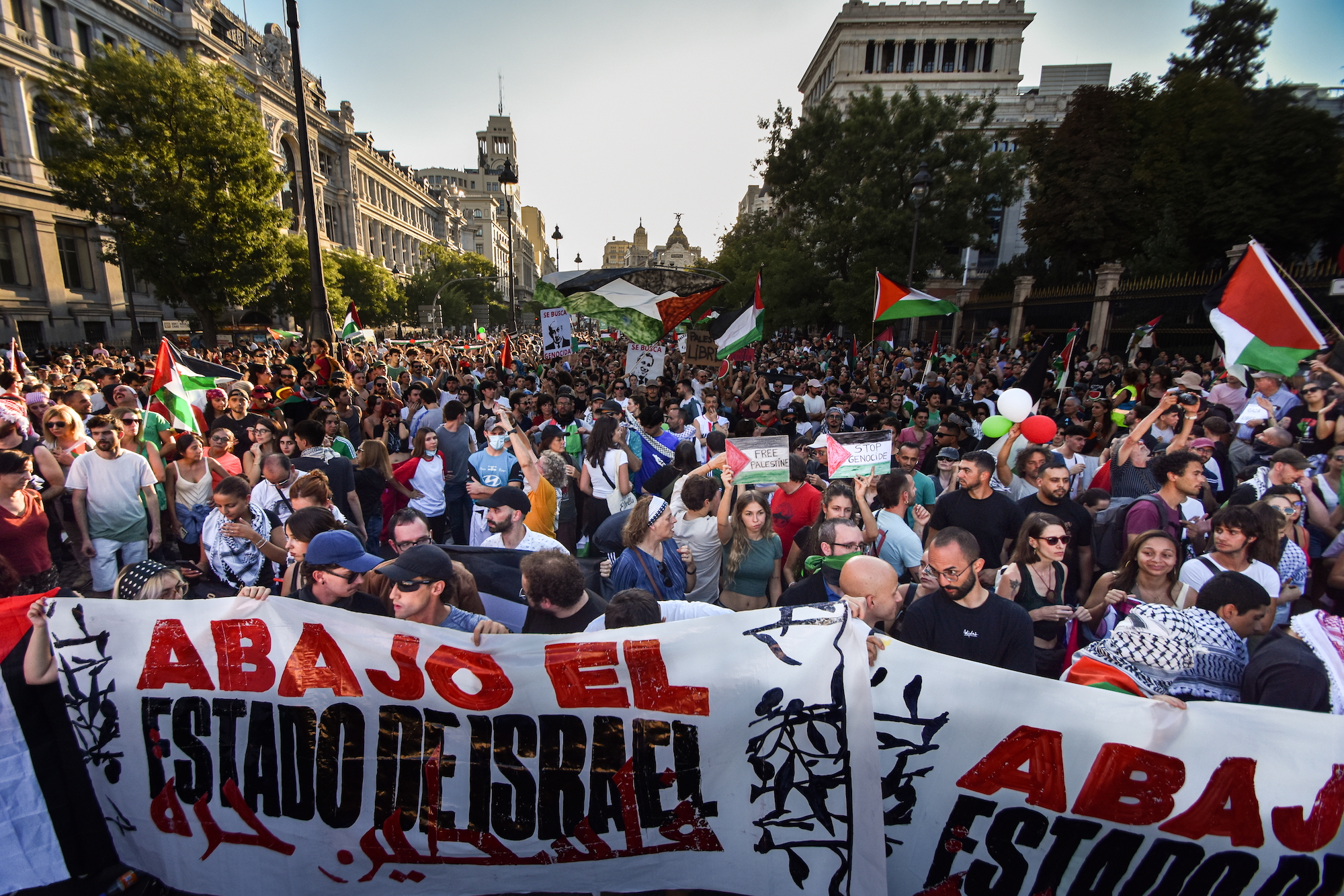On September 14, 2025, in Madrid, Spain, the Vuelta a Espana comes to an unprecedented halt as the final stage is canceled with 56 km to go due to large-scale pro-Palestinian protests in the heart of the Spanish capital.