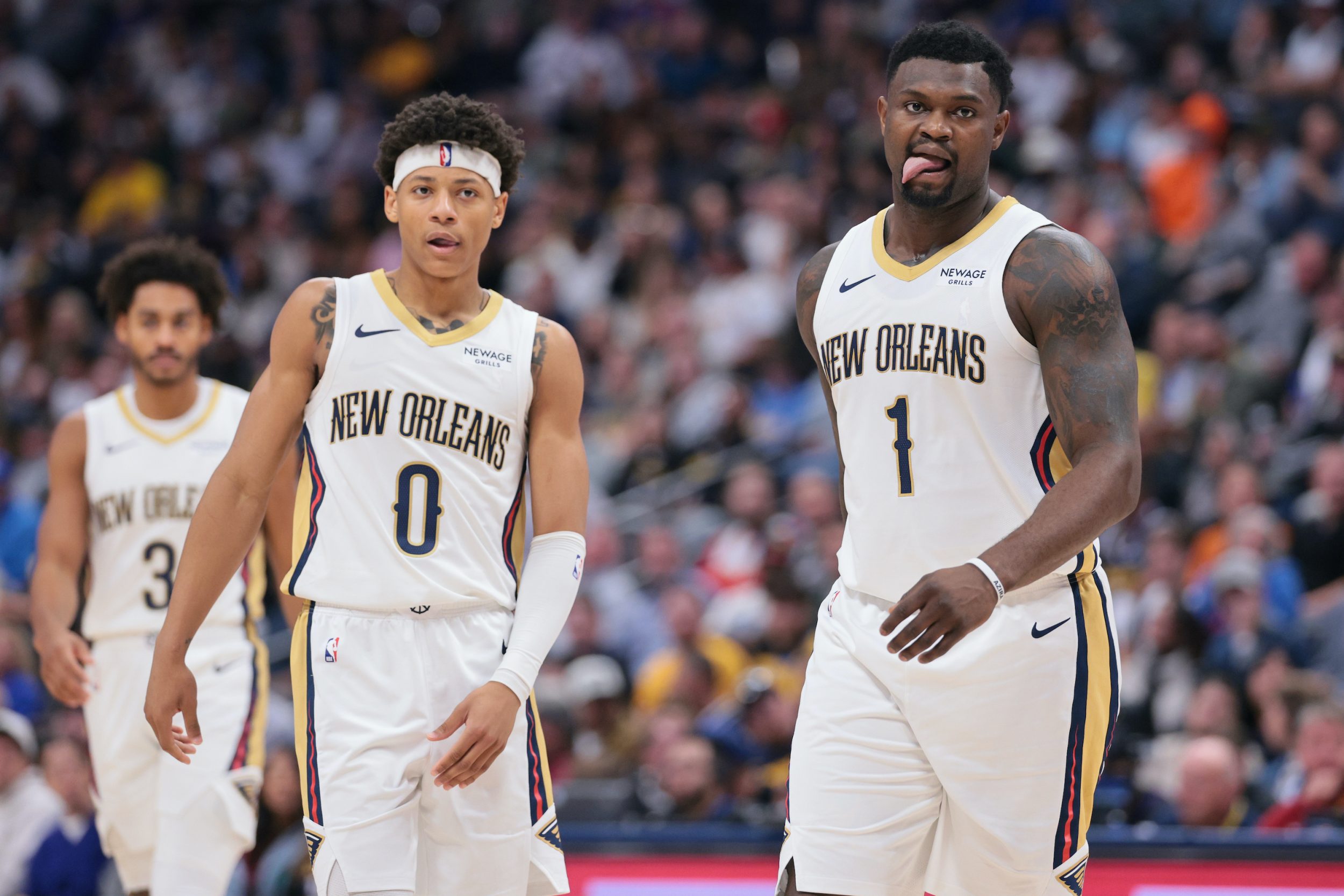 Zion Williamson and Jeremiah Fears of the New Orleans Pelicans