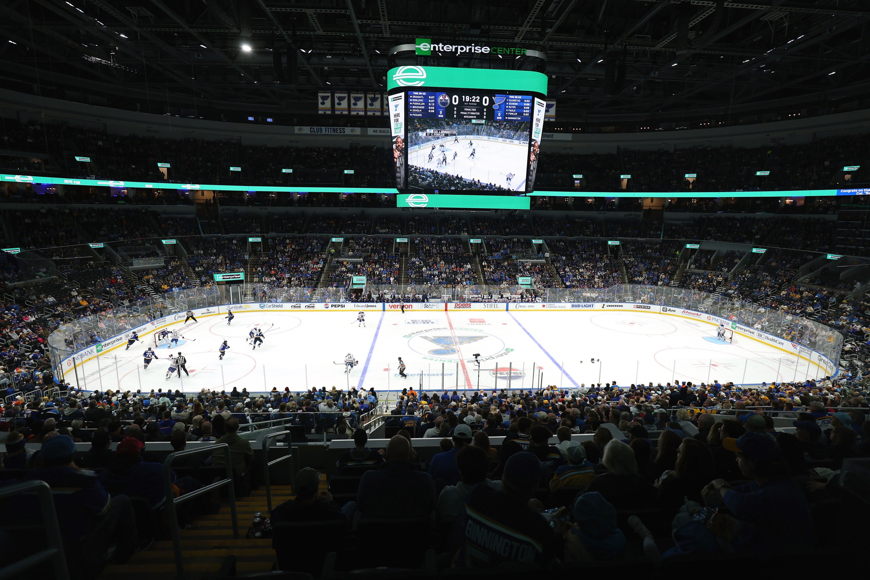 A general view of the Enterprise Center during a game between the St. Louis Blues and the Edmonton Oilers