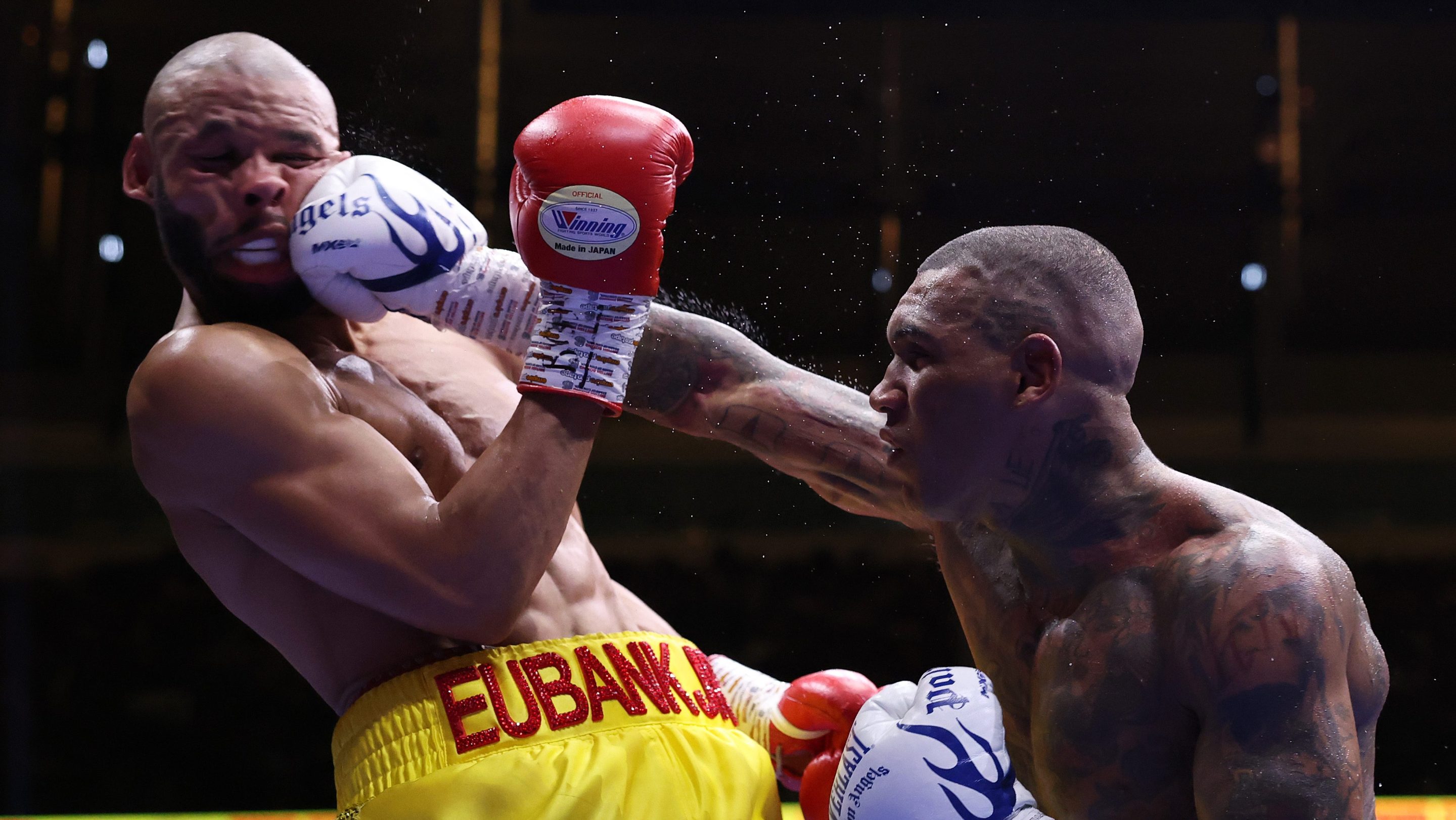 Conor Benn punches Chris Eubank Jr during their middleweight fight on the ‘Unfinished Business’ fight card at Tottenham Hotspur Stadium on November 15, 2025 in London, England.