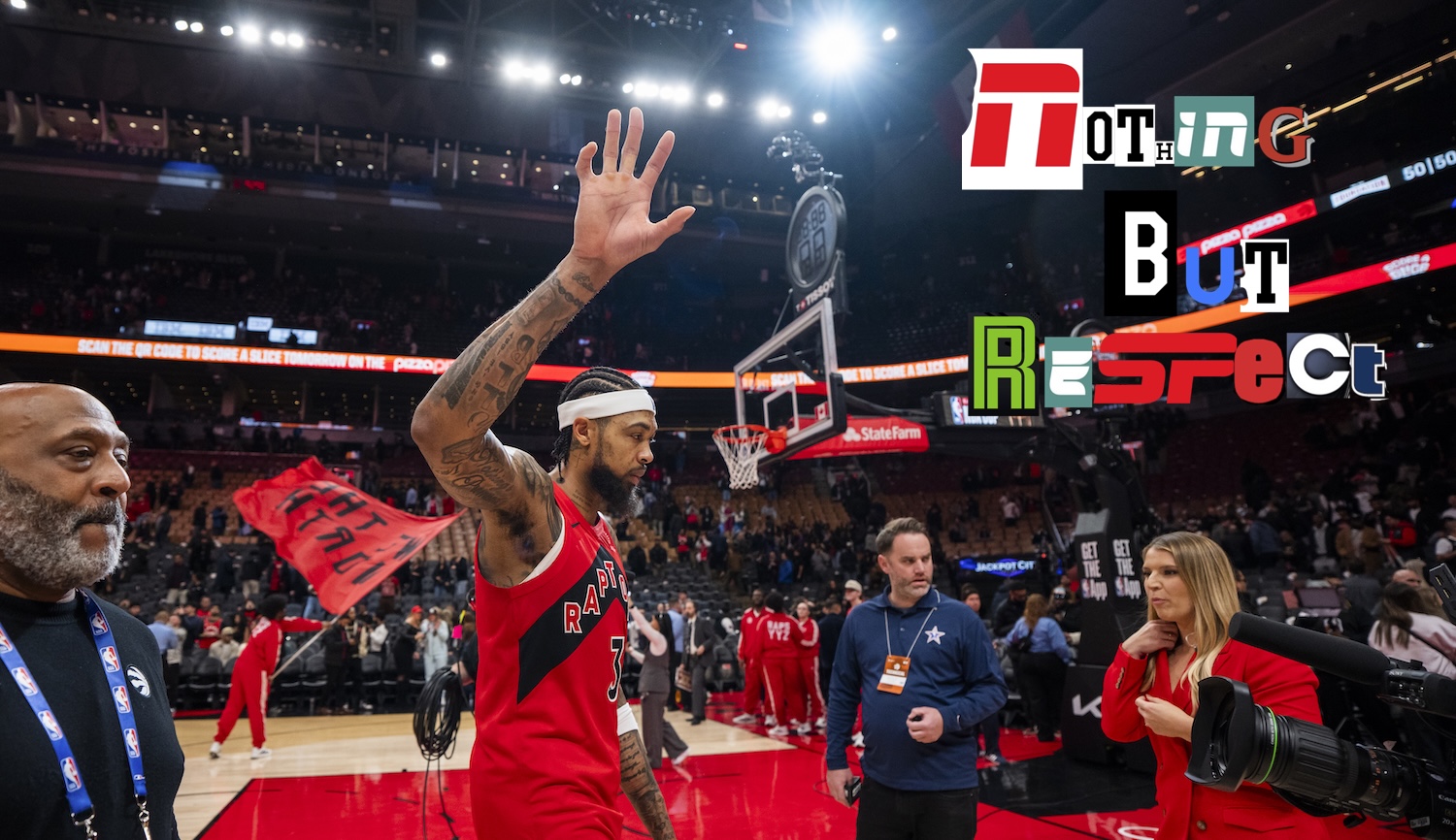 TORONTO, ON - NOVEMBER 24: Brandon Ingram #3 of the Toronto Raptors waves to the crowd as he walks off the court after defeating the Cleveland Cavaliers at Scotiabank Arena on November 24, 2025 in Toronto, Ontario, Canada. NOTE TO USER: User expressly acknowledges and agrees that, by downloading and/or using this Photograph, user is consenting to the terms and conditions of the Getty Images License Agreement. (Photo by Andrew Lahodynskyj/Getty Images)