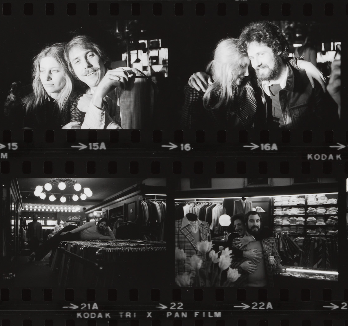 A crop of four images of people kind of partying and hanging out from Ken Ohara's "Contacts" show at The Whitney, with the relevant Whitney credit language superimposed at lower right.