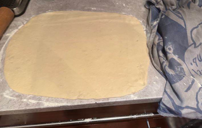 dough rolled out on counter
