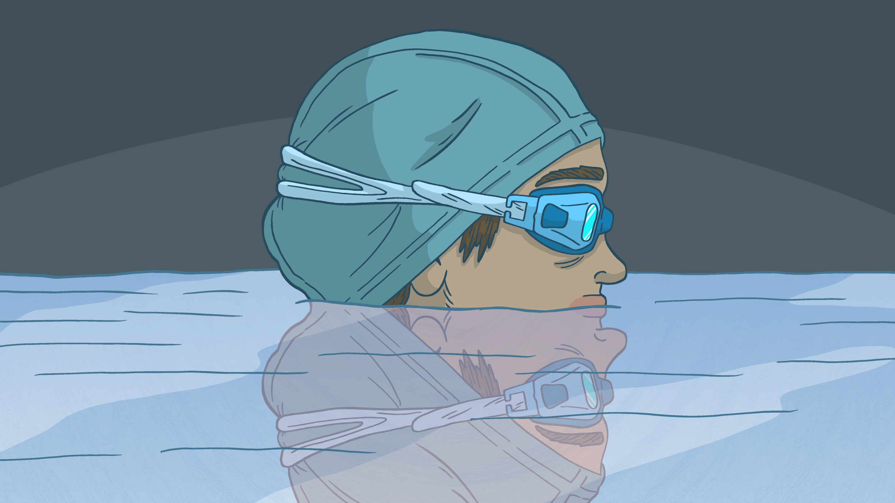 art of a swimmer with their head half above water