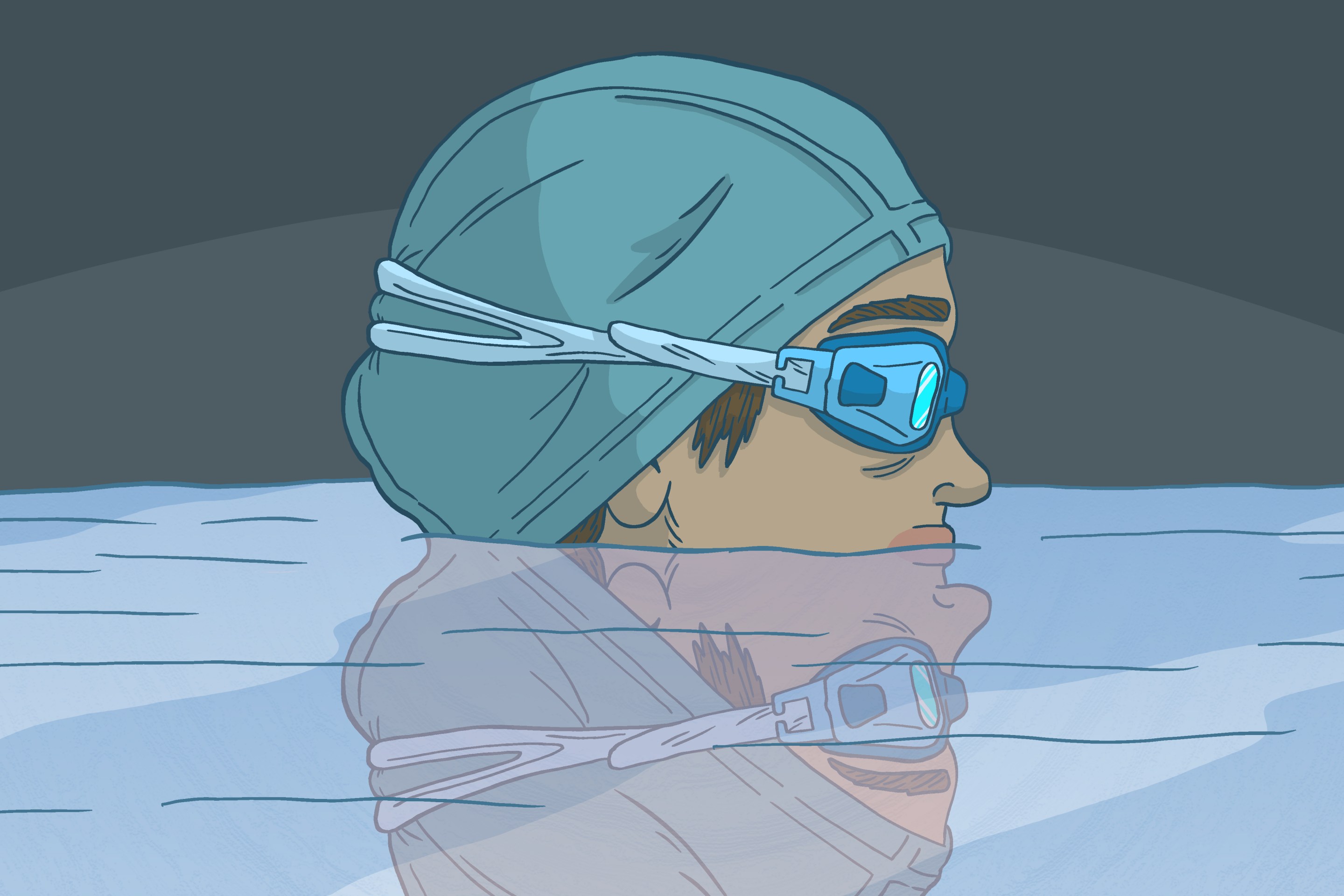 art of a swimmer with their head half above water