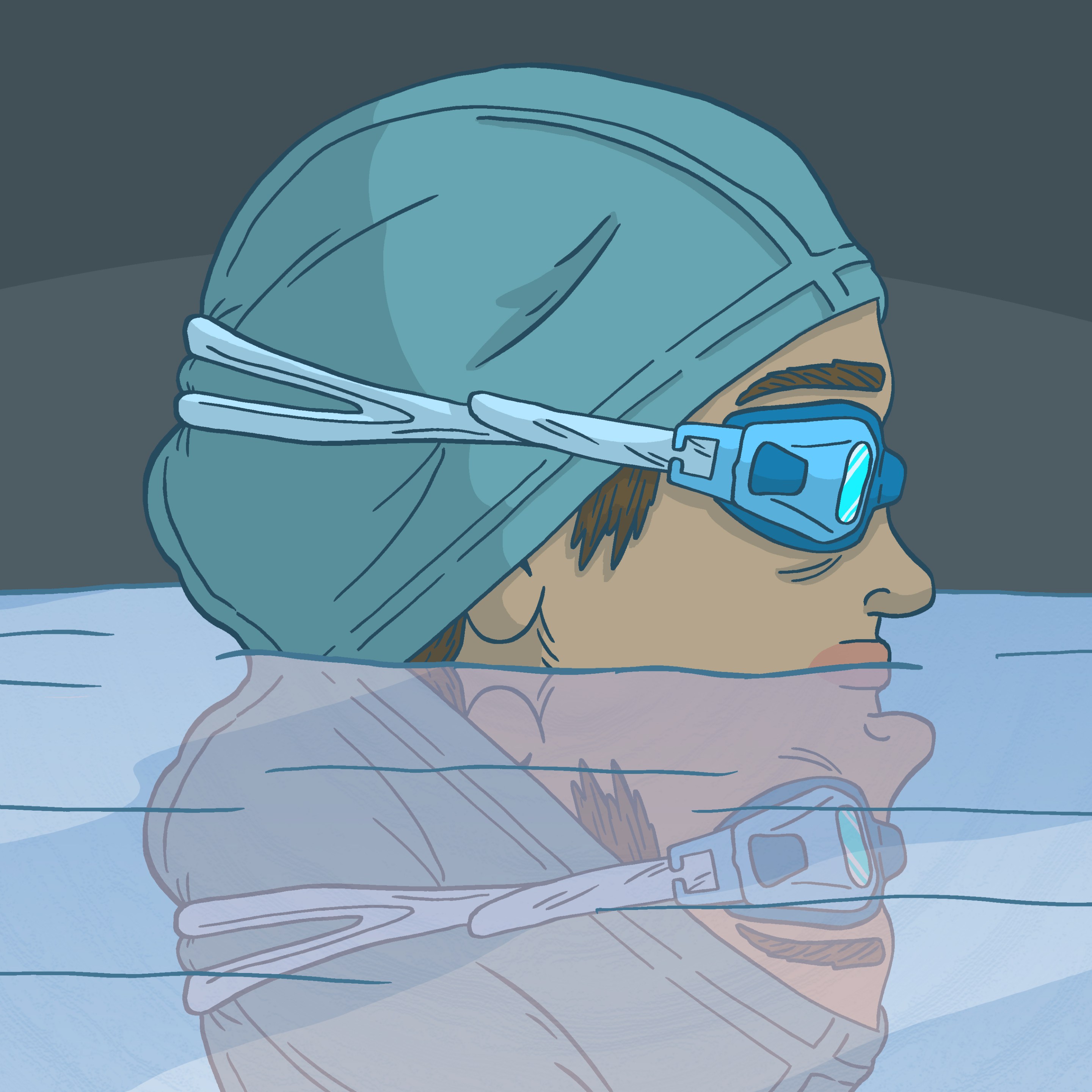 art of a swimmer with their head half above water