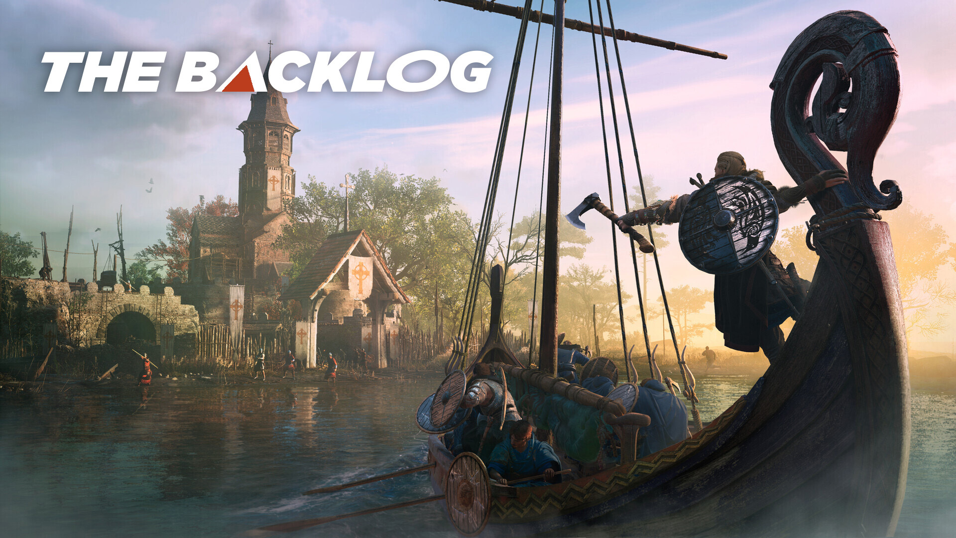 Vikings on a boat preparing for a fortress raid in Assassin's Creed Valhalla