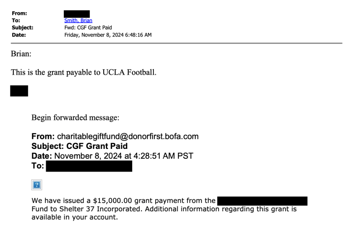 “This is the grant payable to UCLA Football,”