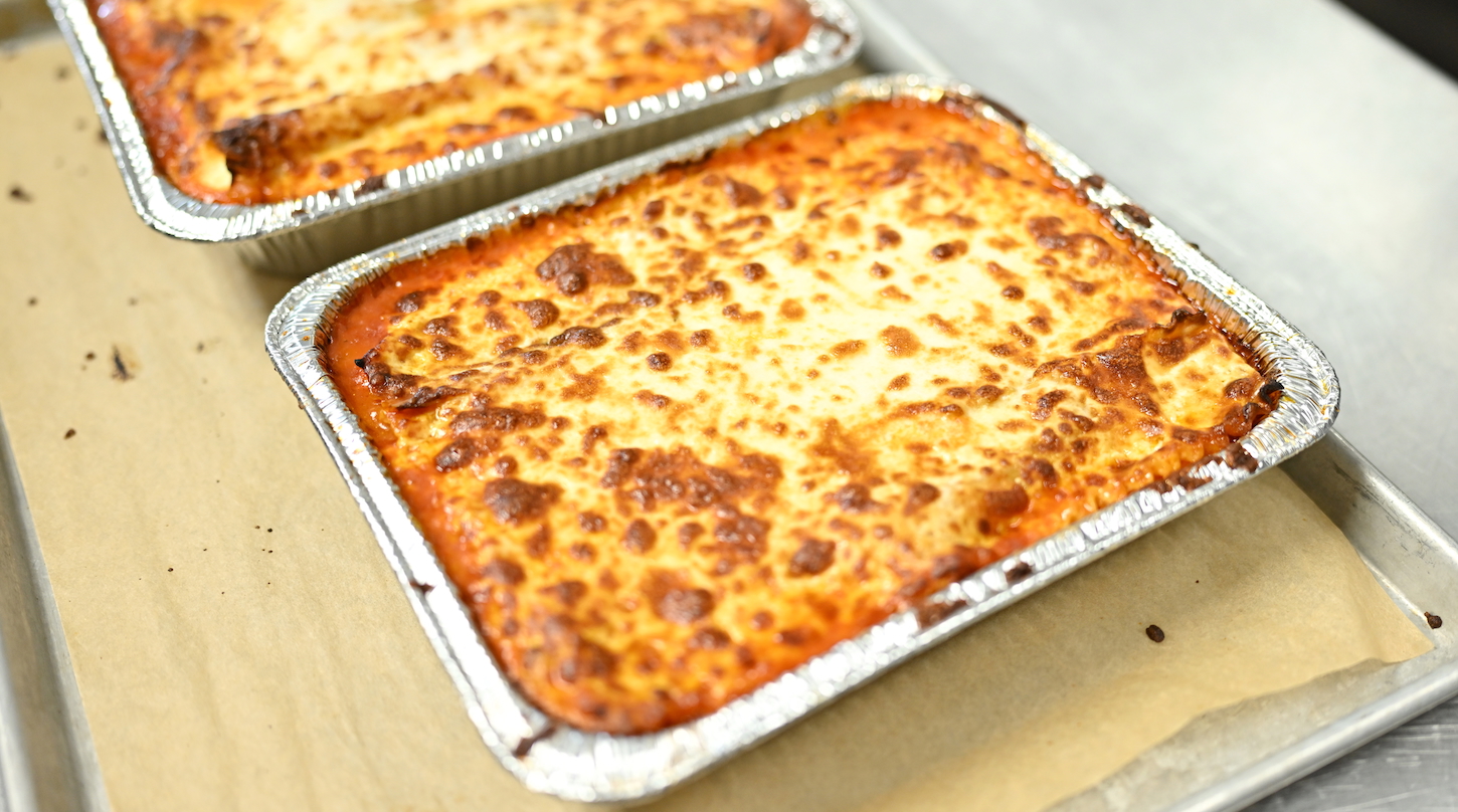 Lasagna in a foil baking dish