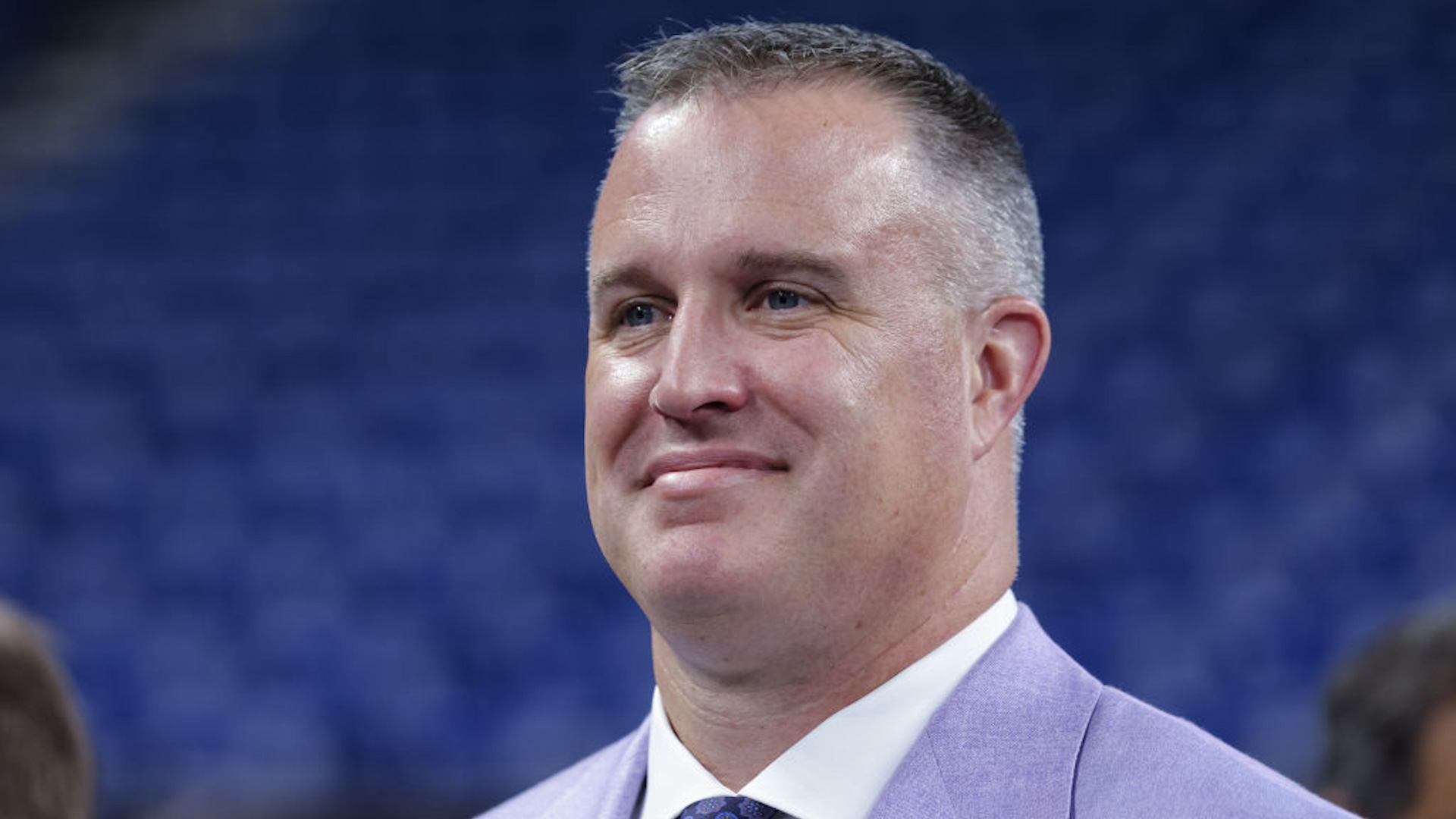 Head coach Pat Fitzgerald of the Northwestern Wildcats is seen during the 2022 Big Ten Conference Football Media Days at Lucas Oil Stadium on July 26, 2022 in Indianapolis, Indiana.