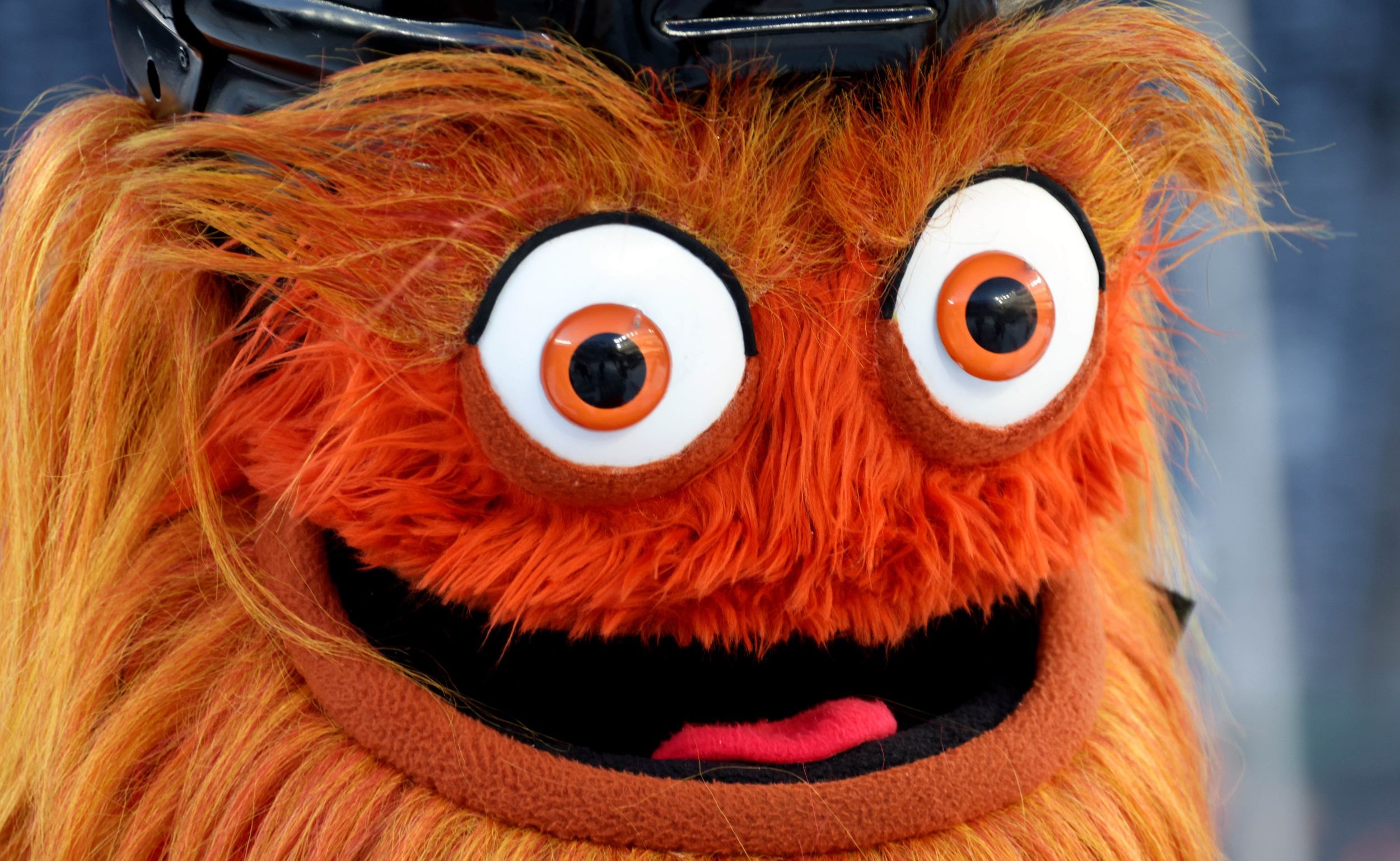 close up of Gritty's face with his big eyeballs looking at you