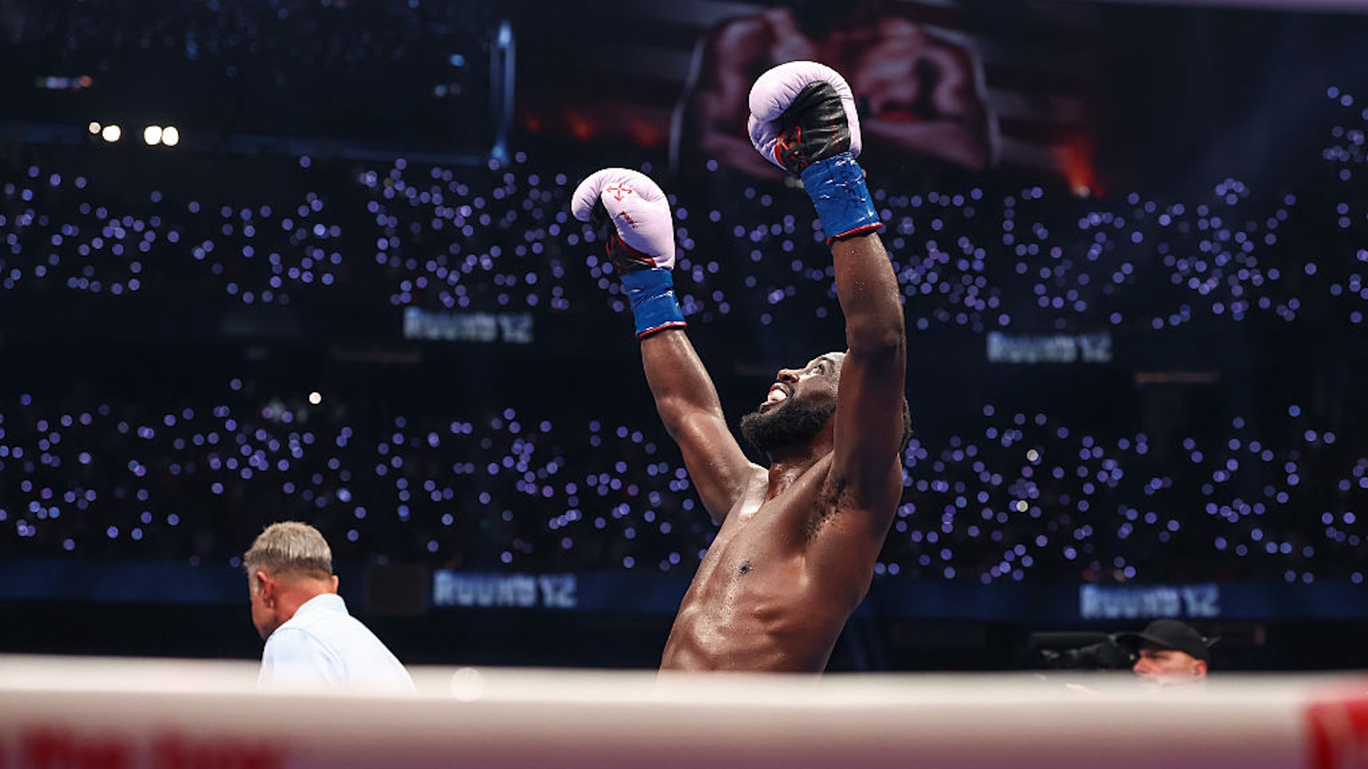 Terence Crawford reacts after defeating Canelo Alvarez for the Undisputed &amp; Ring Magazine Super Middleweight Championship at Allegiant Stadium on September 13, 2025 in Las Vegas, Nevada.