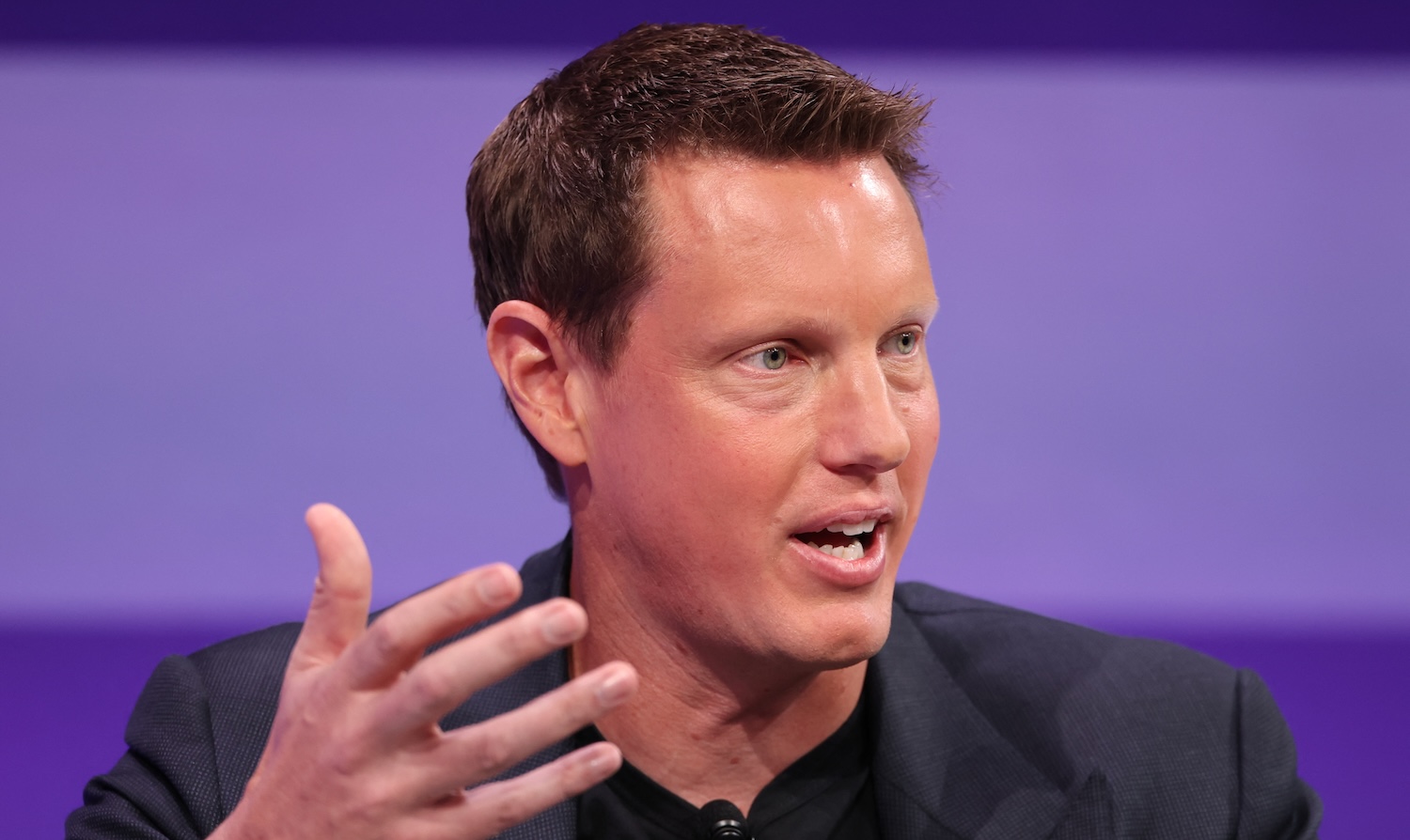 Paramount Skydance CEO David Ellison speaks during the Bloomberg Screentime conference in Los Angeles on October 9, 2025. (Photo by Patrick T. Fallon / AFP)
