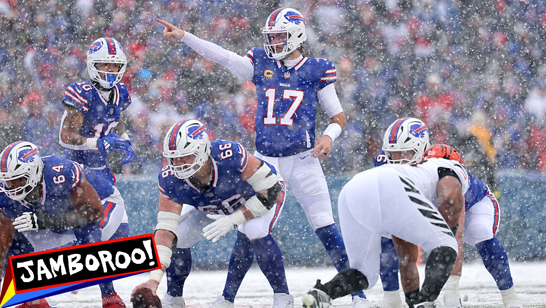 Josh Allen #17 of the Buffalo Bills takes on the Cincinnati Bengals during the NFL 2025 game between Cincinnati Bengals and Buffalo Bills at Highmark Stadium on December 7, 2025 in Orchard Park, New York.