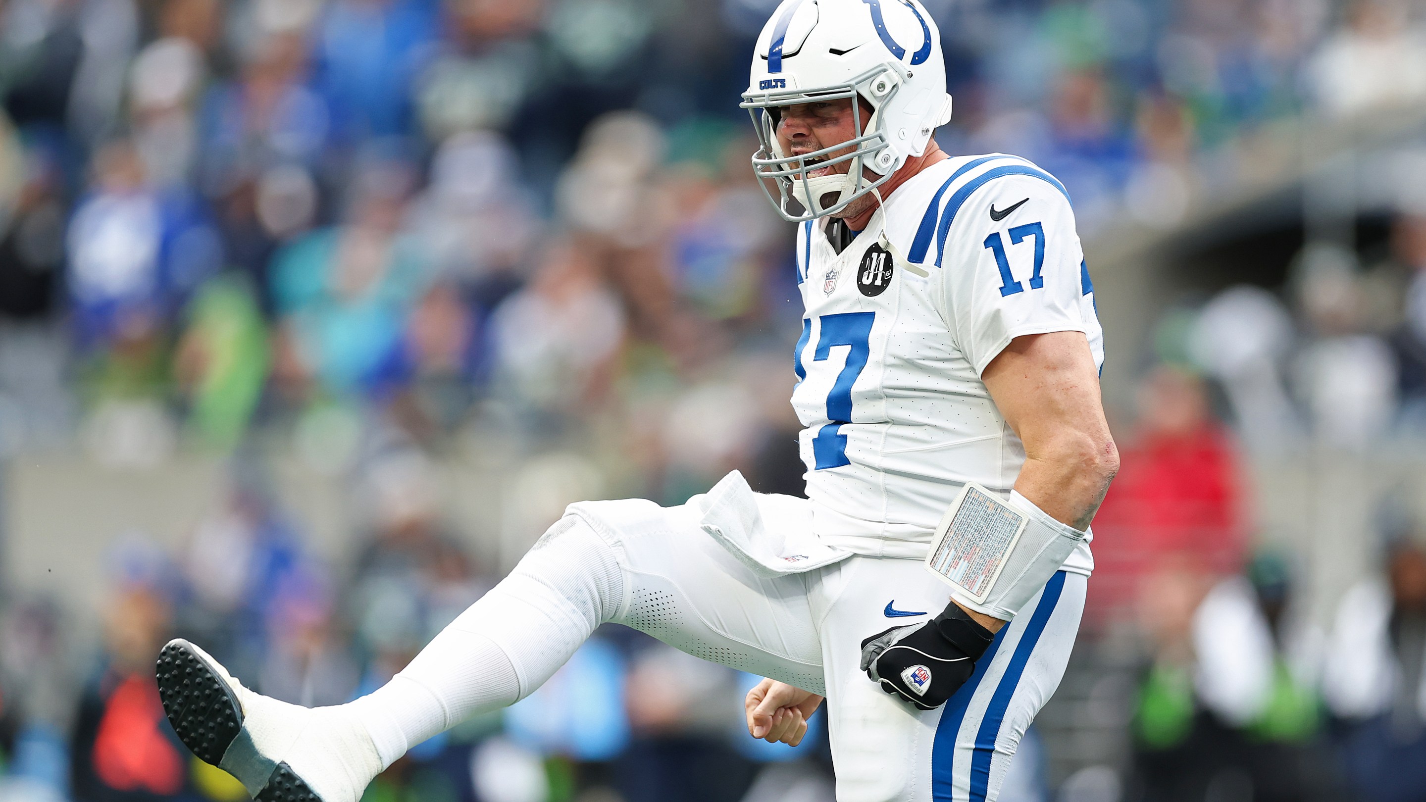 Philip Rivers of the Indianapolis Colts celebrates his touchdown pass during the second quarter against the Seattle Seahawks on December 14, 2025. That's like five years after his last NFL game.