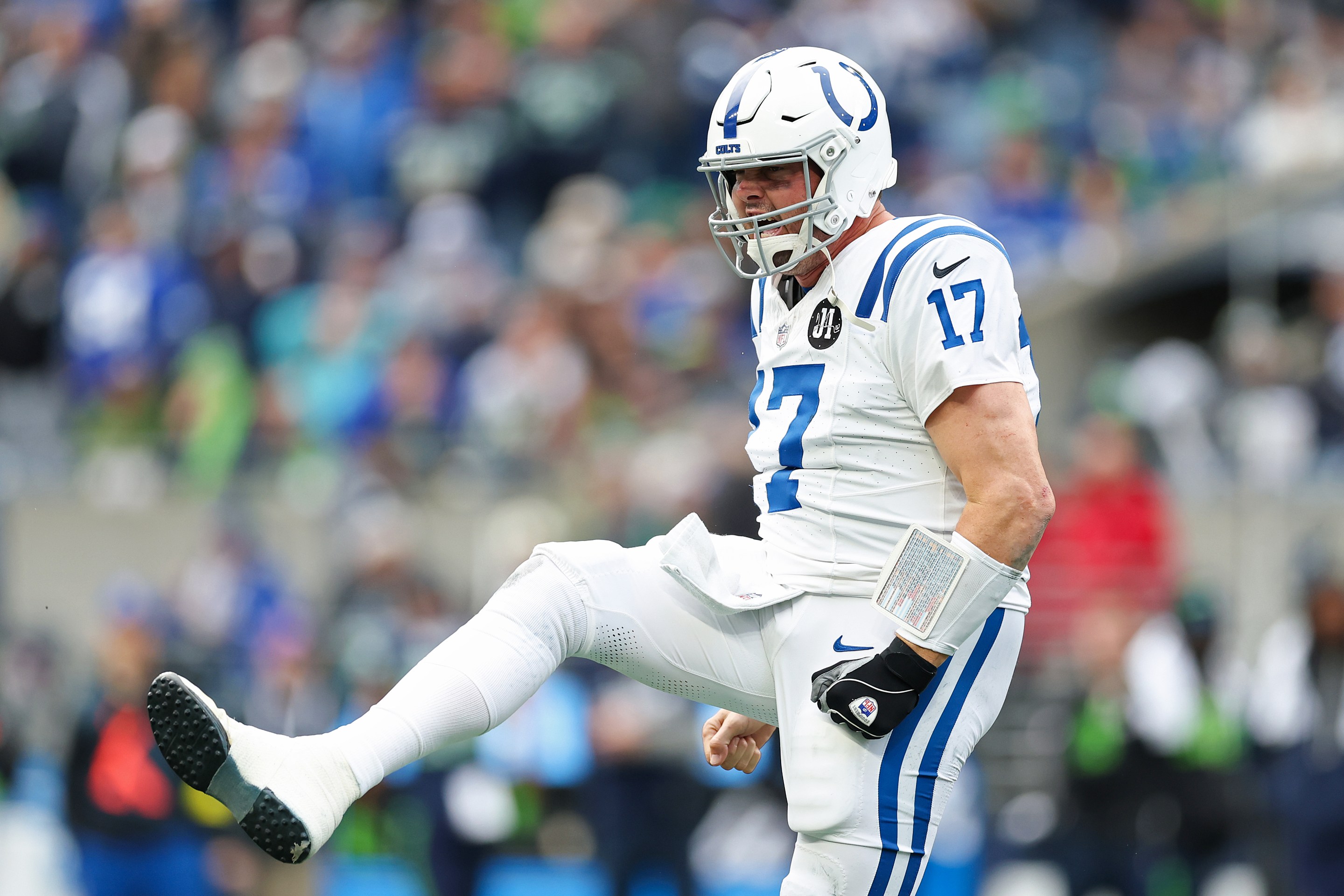 Philip Rivers of the Indianapolis Colts celebrates his touchdown pass during the second quarter against the Seattle Seahawks on December 14, 2025. That's like five years after his last NFL game.