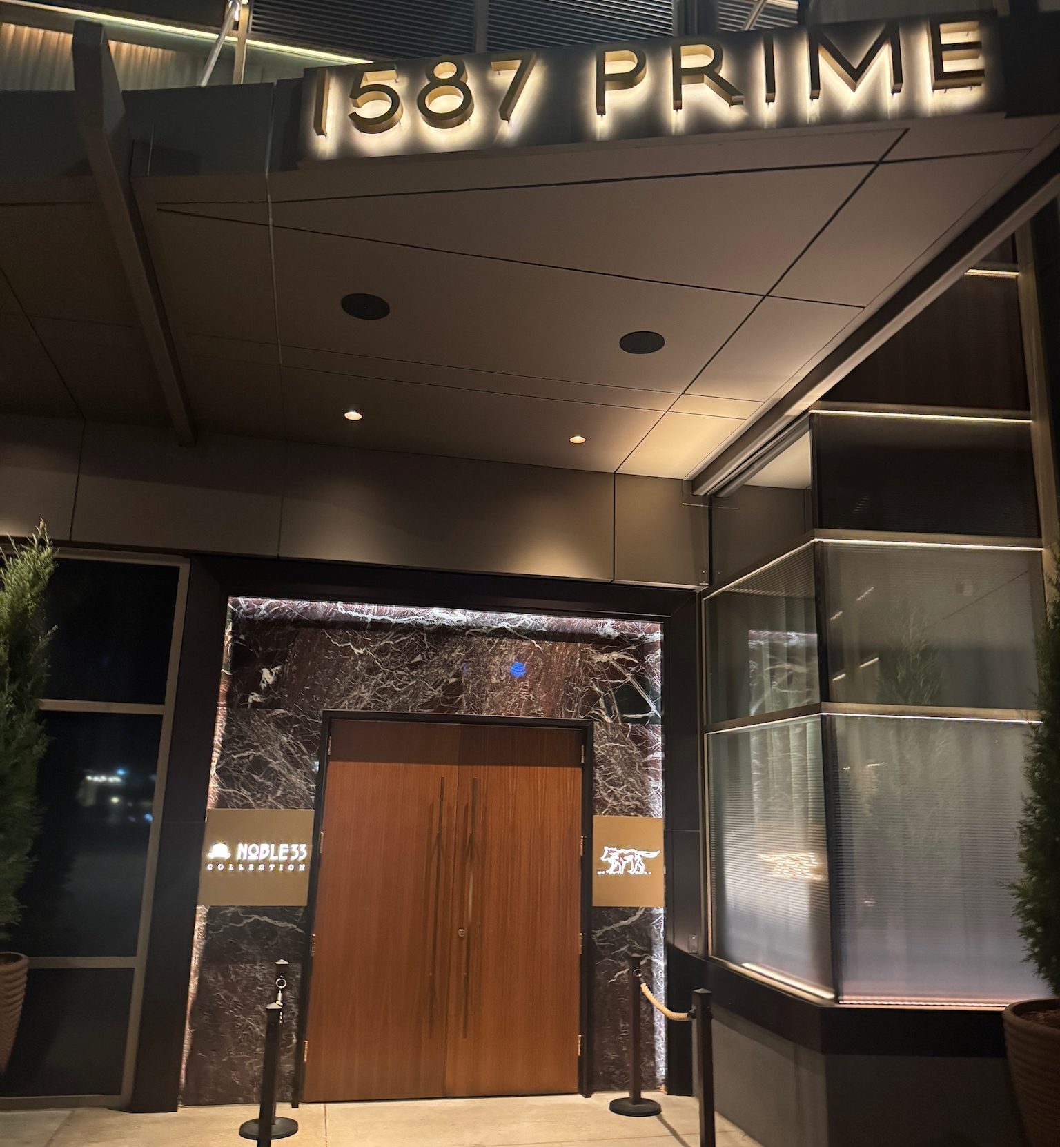 The entrance to 1587 Prime, a steakhouse that… looks like a steakhouse