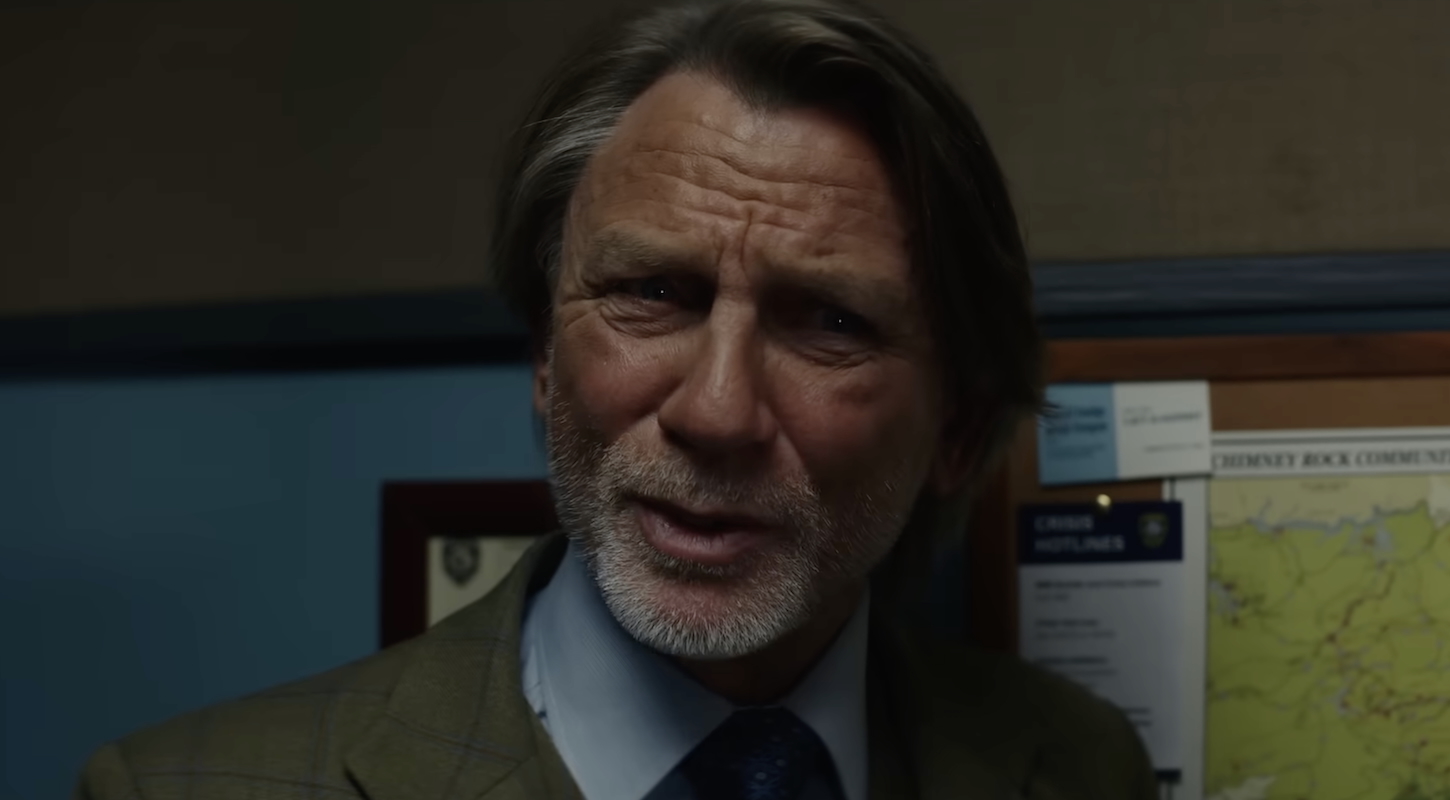 Daniel Craig as the detective Benoit Blanc in a still from 'Wake Up Dead Man'