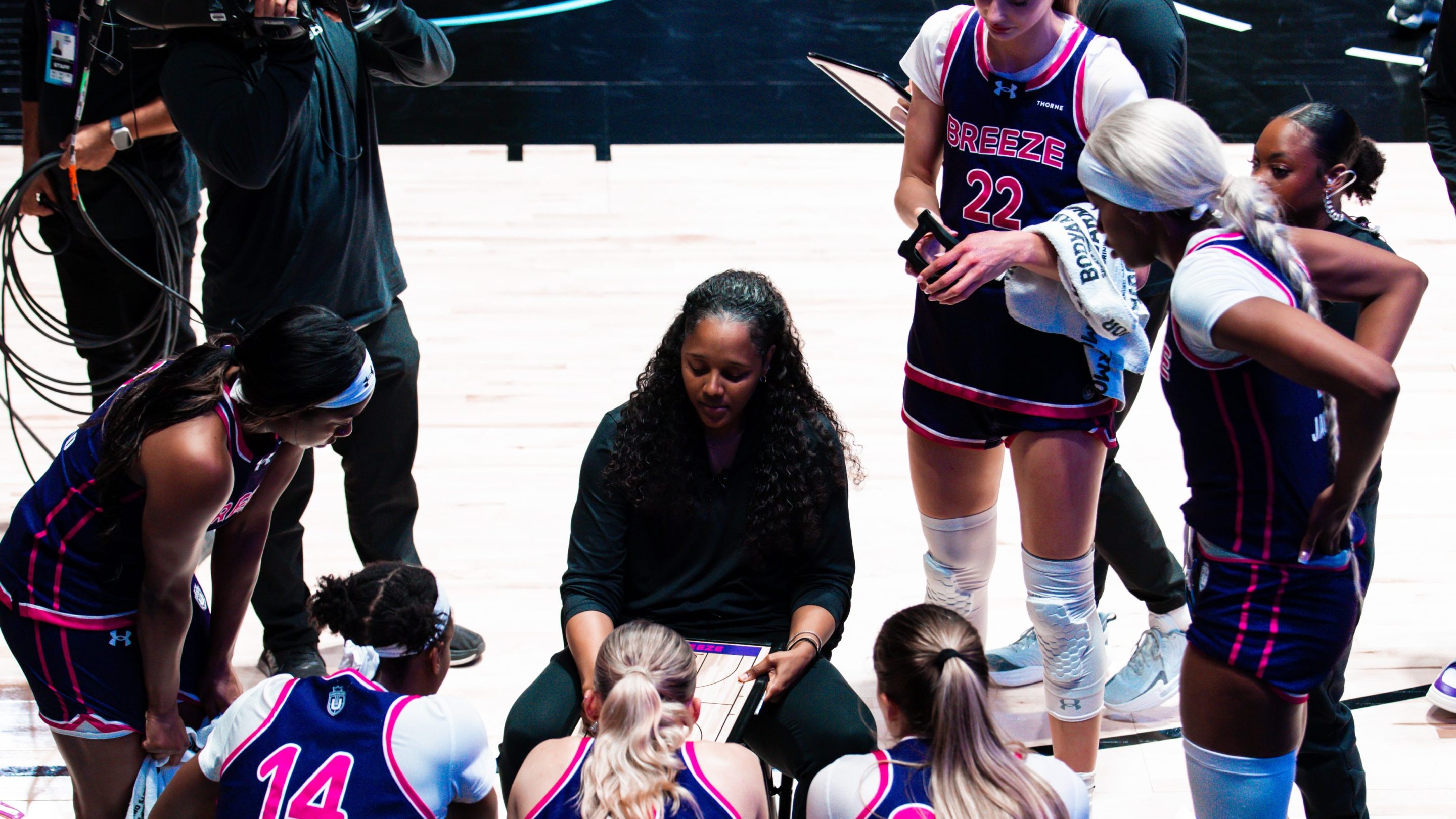 Breeze BC huddles during a game.