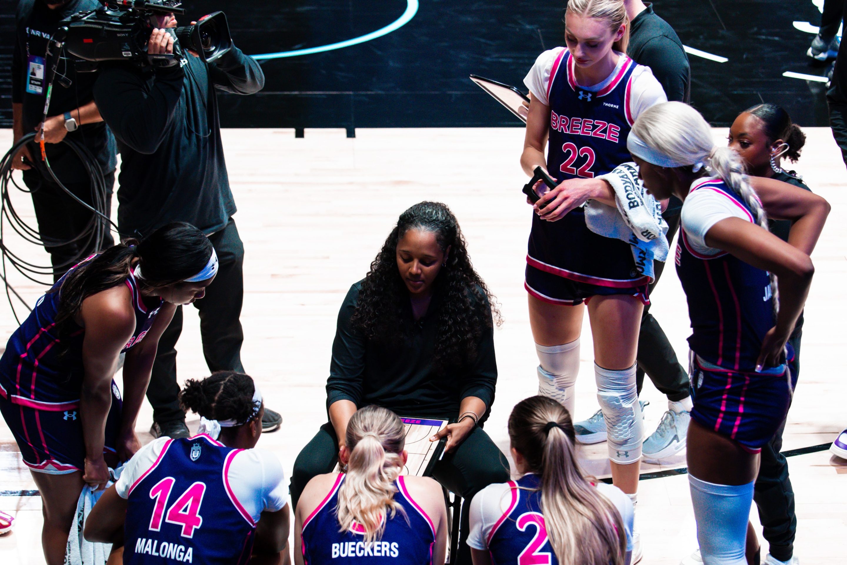 Breeze BC huddles during a game.