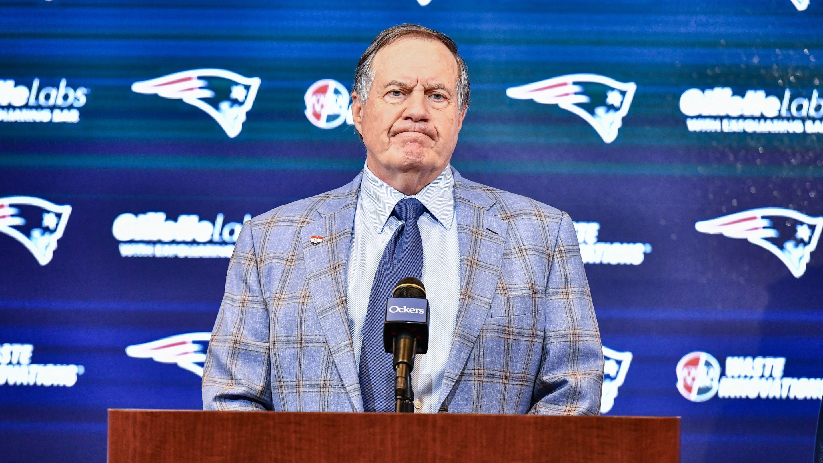 New England Patriots head coach Bill Belichick announces he is leaving the team during a press conference at Gillette Stadium in Foxborough, Massachusetts, on January 11, 2024.