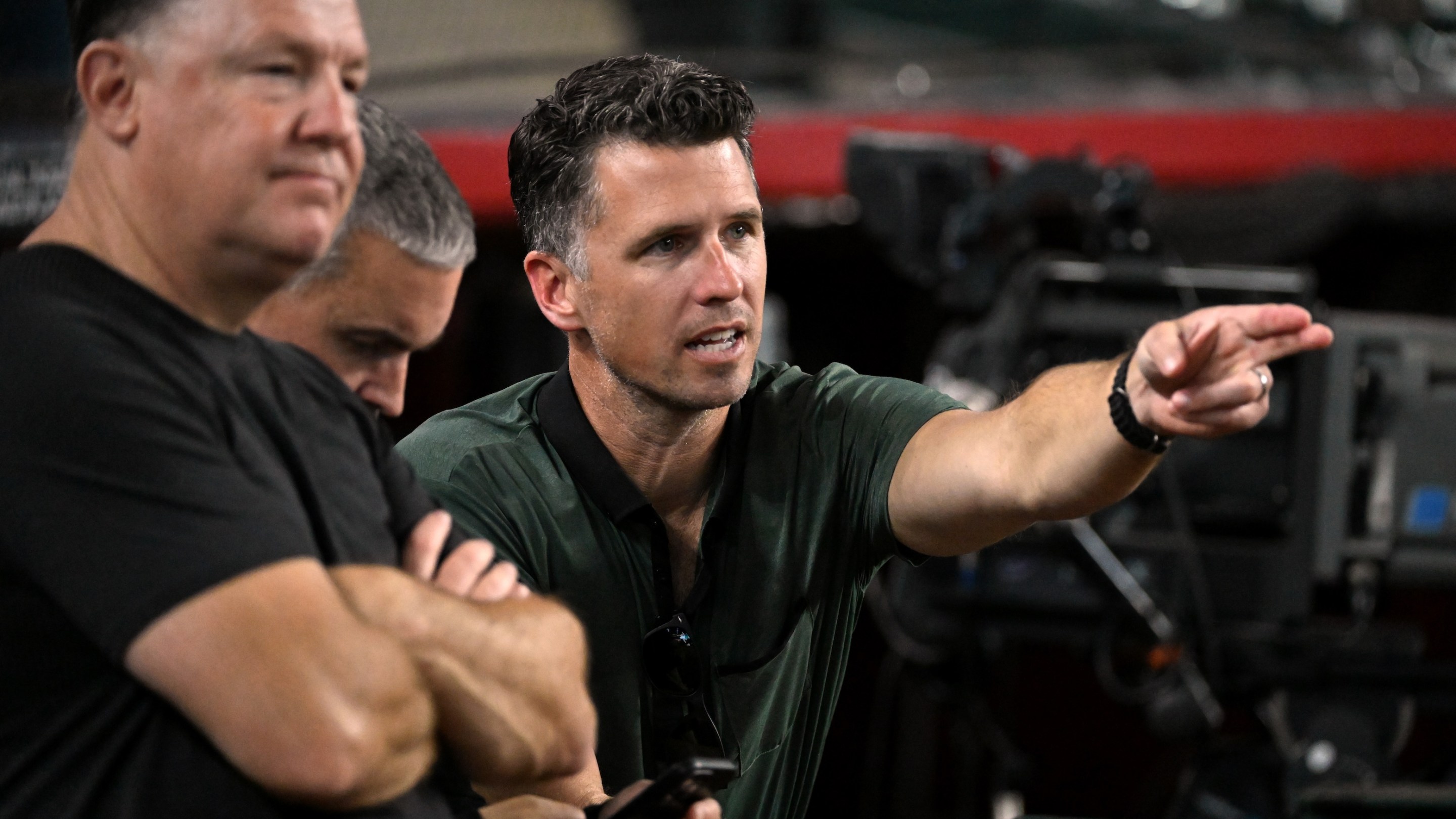 Buster Posey, President of Baseball Operations of the San Francisco Giants prepares for a game against the Arizona Diamondbacks at Chase Field on September 15, 2025.