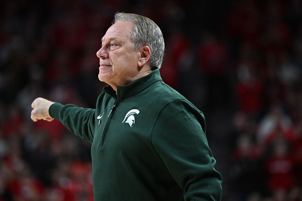 Head coach Tom Izzo of the Michigan State Spartans reacts during the game against the Nebraska Cornhuskers during the second half at Pinnacle Bank Arena on January 2, 2026 in Lincoln, Nebraska.