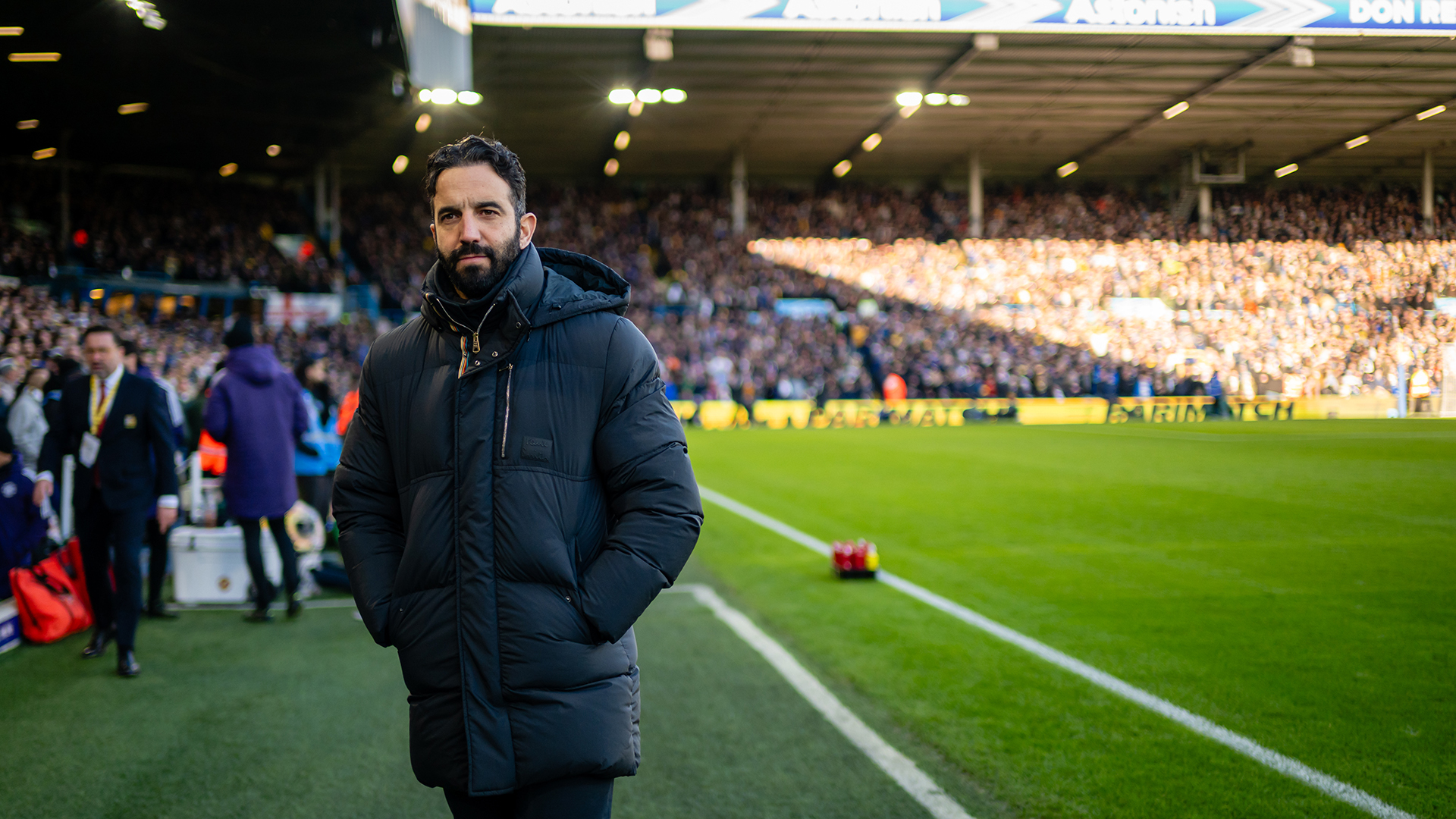 Ruben Amorim, Manager of Manchester United looks on prior to the Premier League match between Leeds United and Manchester United at Elland Road on January 04, 2026 in Leeds, England.