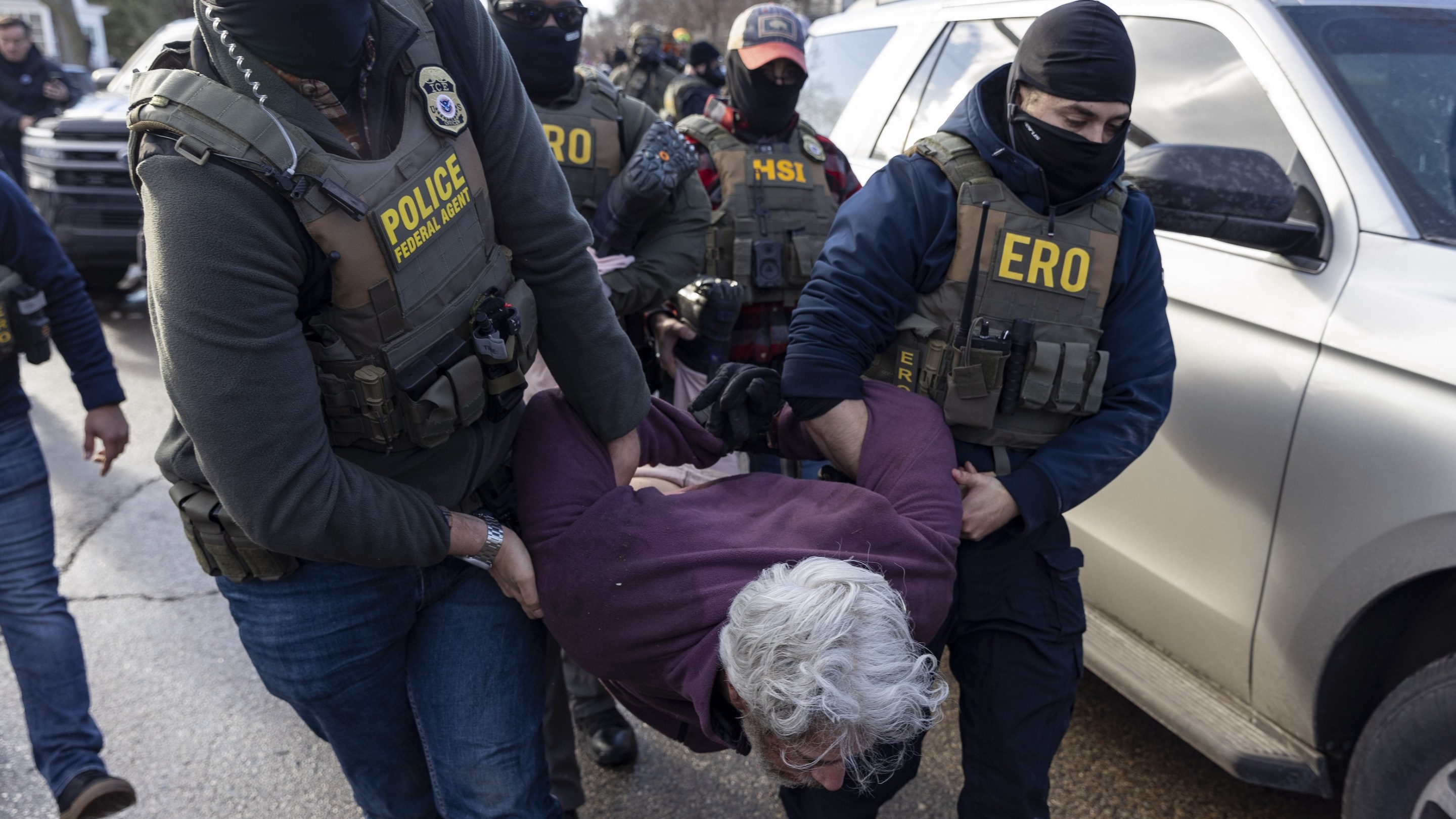 Federal Agents arrest a man during an Immigration Enforcement Operation in Minneapolis, Minneapolis, MN, U.S., January 13, 2026.
