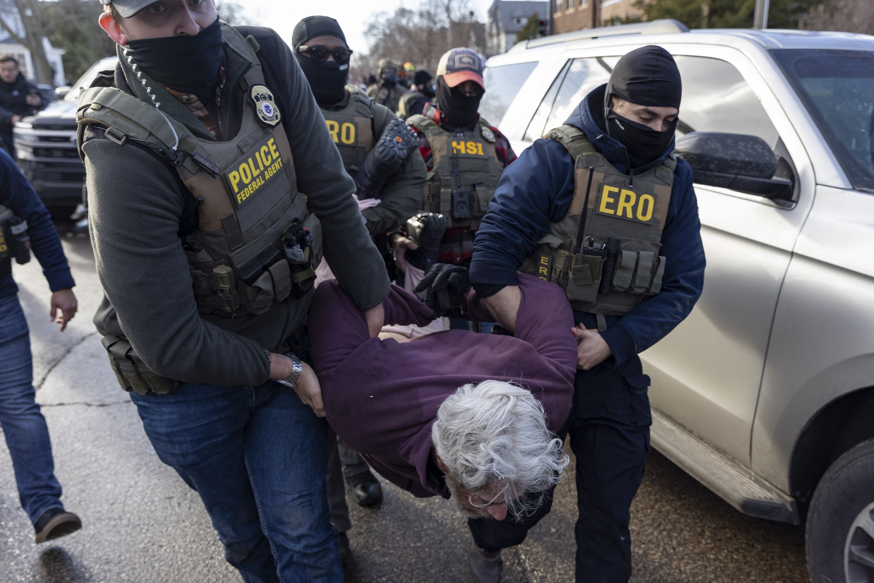 Federal Agents arrest a man during an Immigration Enforcement Operation in Minneapolis, Minneapolis, MN, U.S., January 13, 2026.