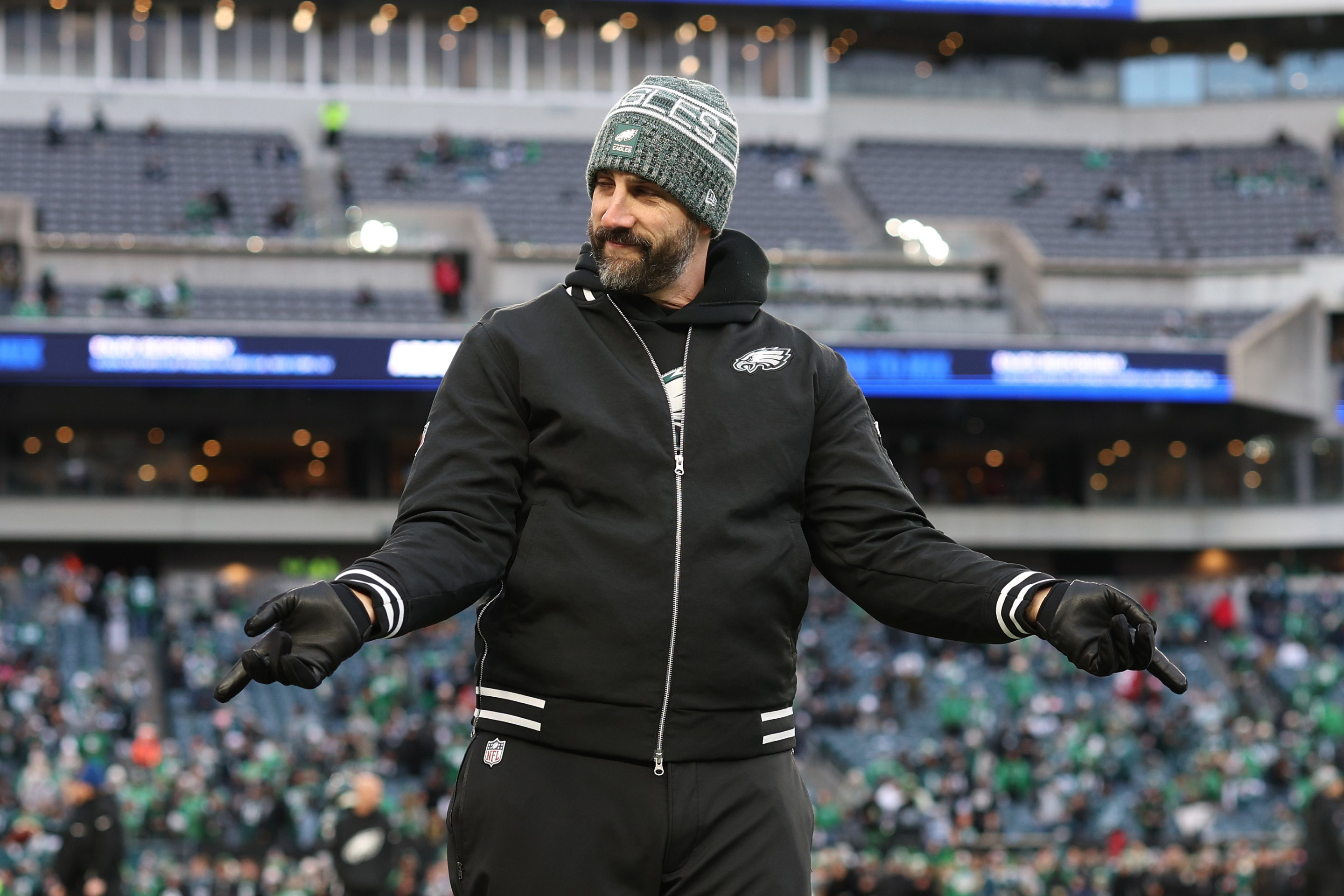 Head coach Nick Sirianni of the Philadelphia Eagles looks on before the NFC Wild Card Playoff game against the San Francisco 49ers.