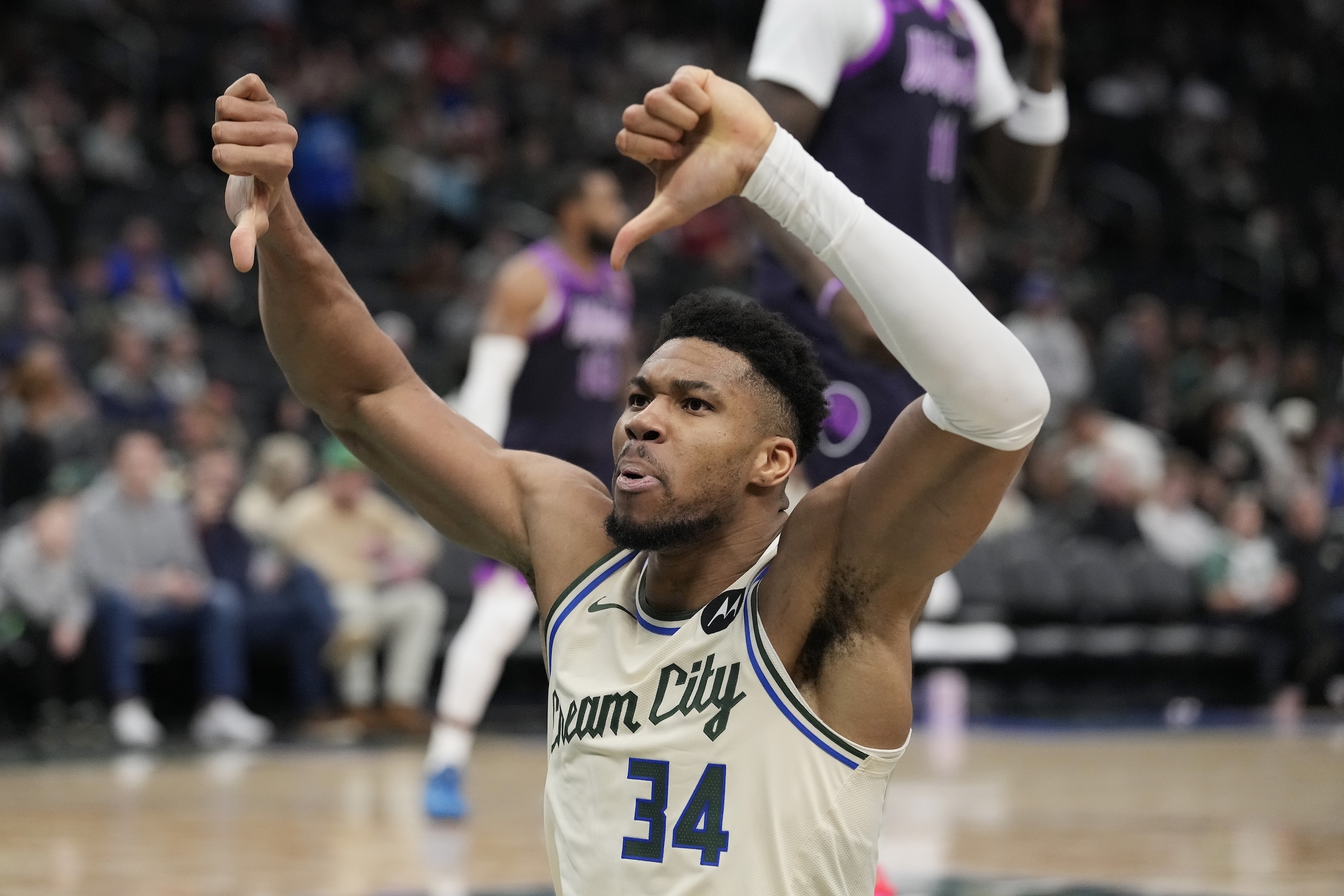 Giannis gives the double-thumbs-down.