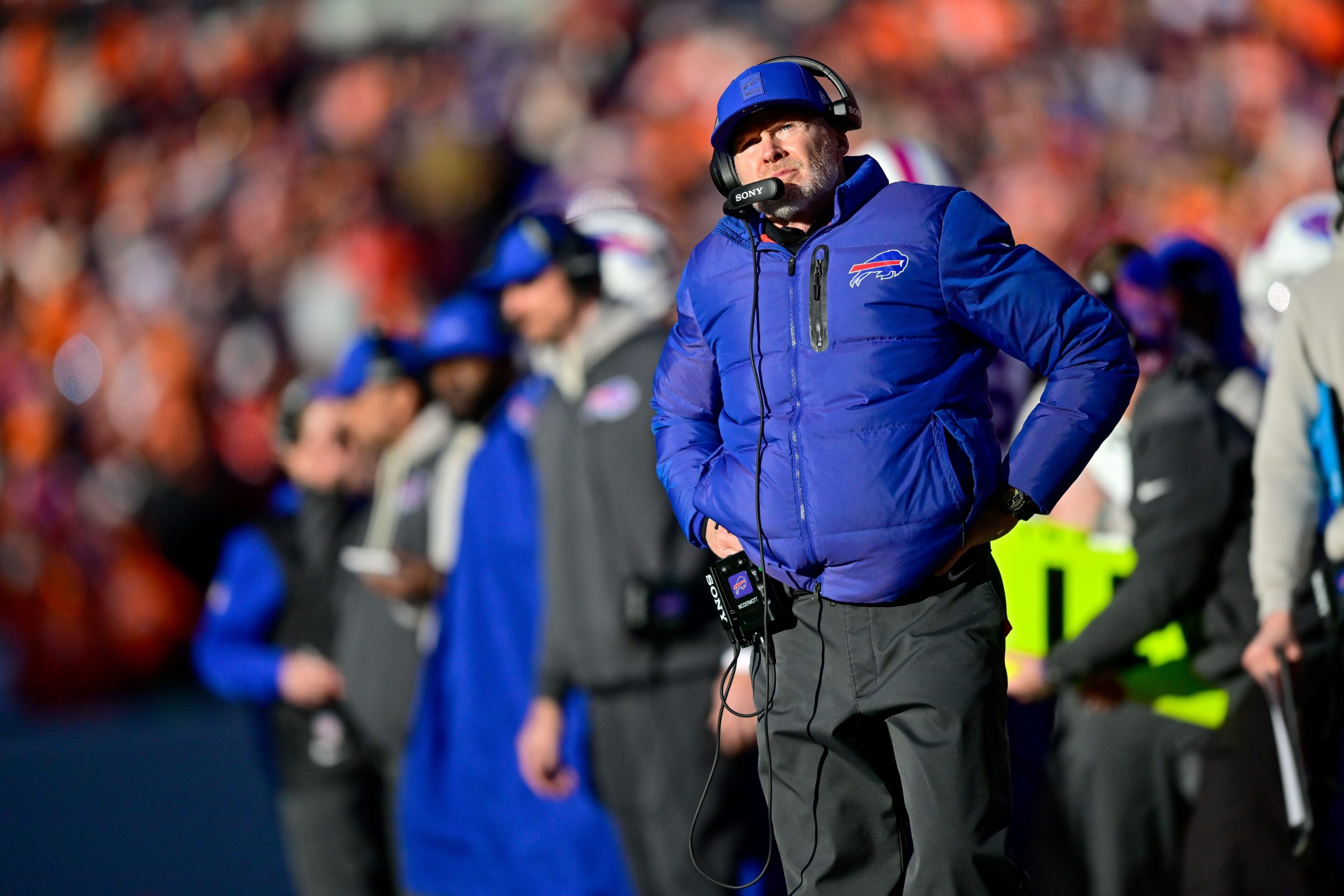 Buffalo Bills head coach Sean McDermott looks on in the first half during the AFC Divisional Round game