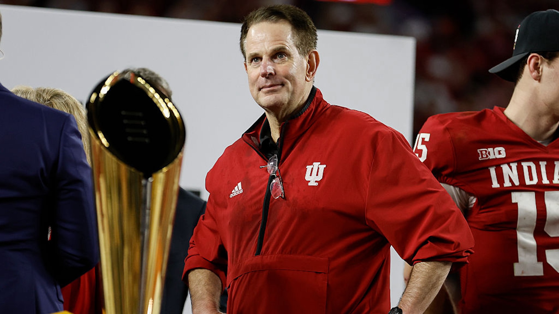 Head Coach Curt Cignetti of the Indiana Hoosiers looks on after the Indiana Hoosiers versus the Miami Hurricanes College Football Playoff National Championship Game Presented by AT&amp;T on January 19, 2026, at Hard Rock Stadium in Miami Gardens, FL.