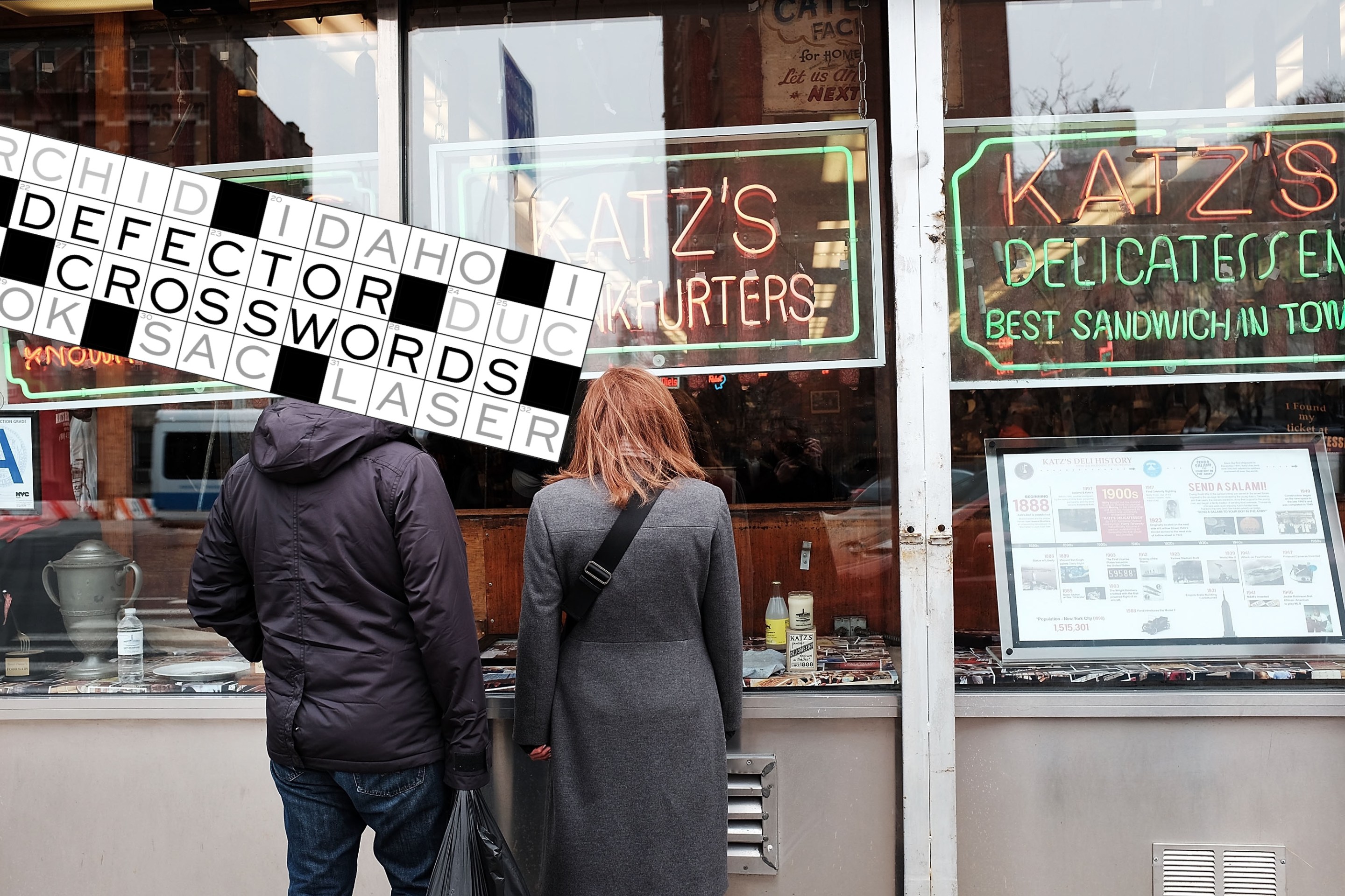 A couple look into the window at Katz's Delicatessen on March 20, 2015 in New York City.