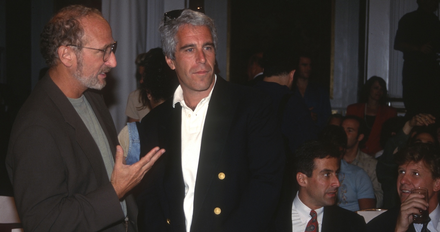 NEW YORK, NY - AUGUST 1: Guest and Jeffrey Epstein attend the Victoria's Secret Fashion Show at the Plaza Hotel on August 1, 1995 in New York City. (Photo by Patrick McMullan/Patrick McMullan via Getty Images)
