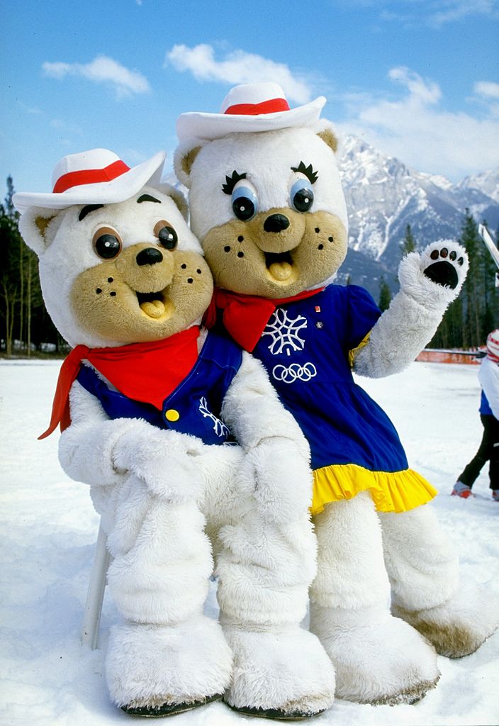 1987:  Portrait of 1988 Winter Olympic Games mascots "Hidy" and "Howdy" during the World Cup in Calgary, Canada.  Mandatory Credit: Mike  Powell/Allsport