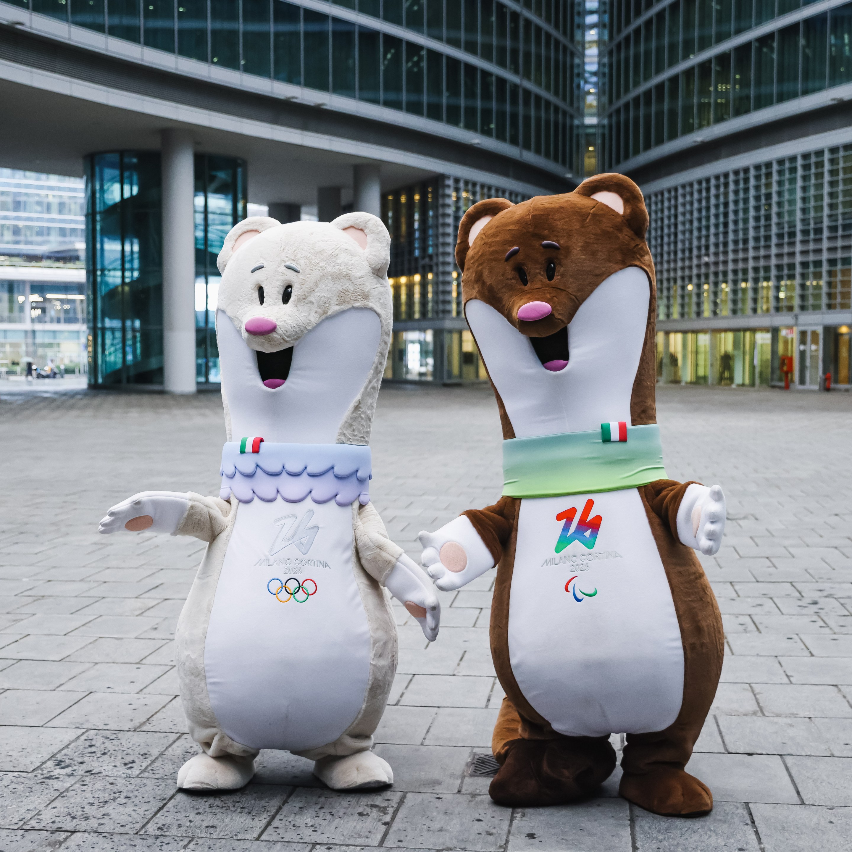 The President of the Lombardy Region, Attilio Fontana, is welcoming the mascots Tina and Milo of the XXV Winter Olympic Games Milano Cortina 2026 in Piazza Citta di Lombardia, in Milan, Italy, on February 27, 2024.