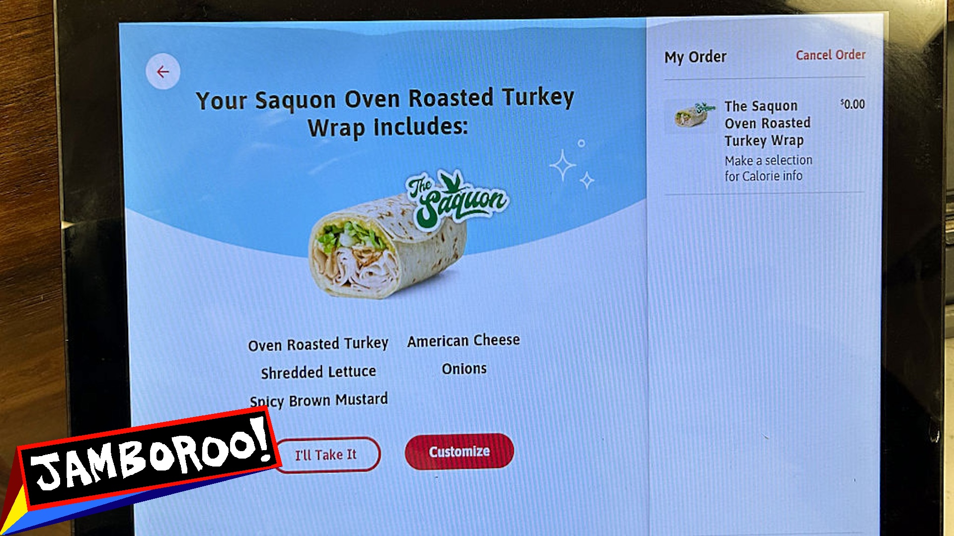 A Wawa kisok displaying The Saquon sandwich