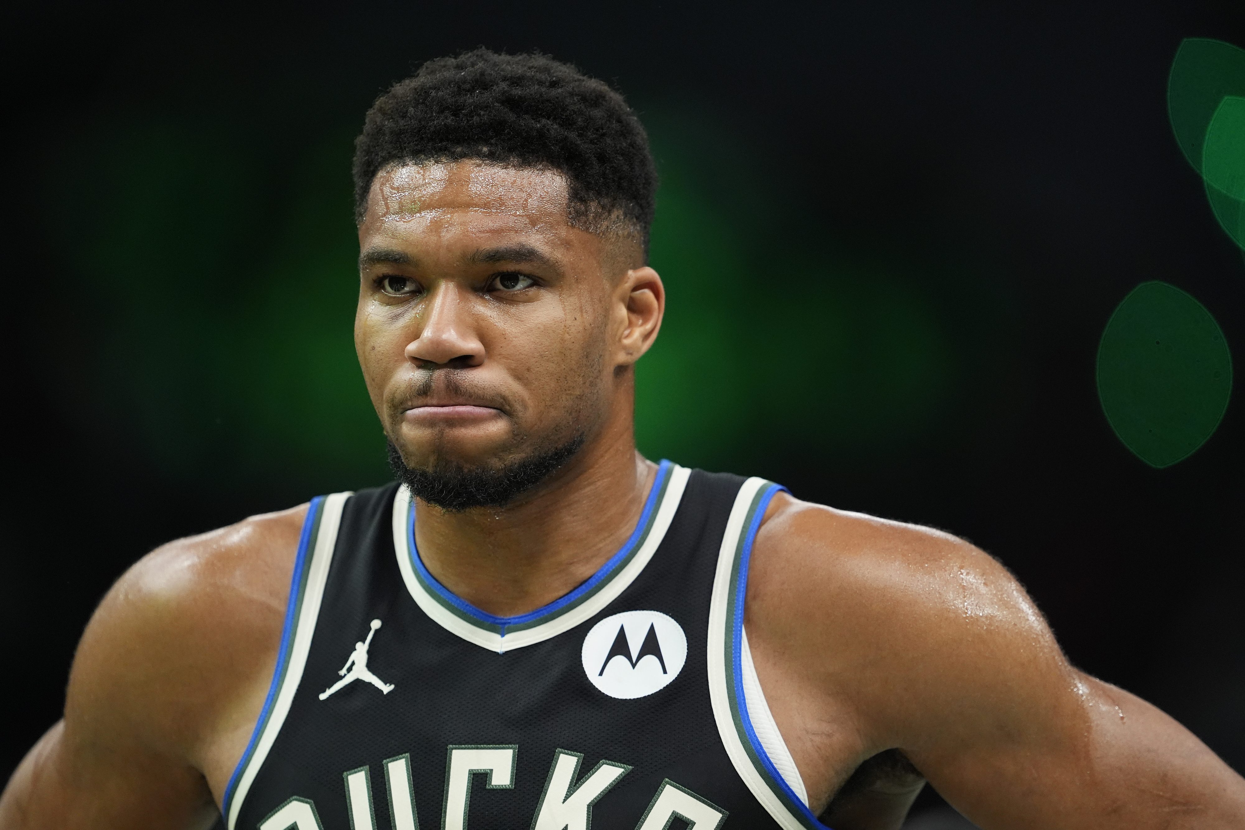 Giannis Antetokounmpo #34 of the Milwaukee Bucks reacts against the Chicago Bulls