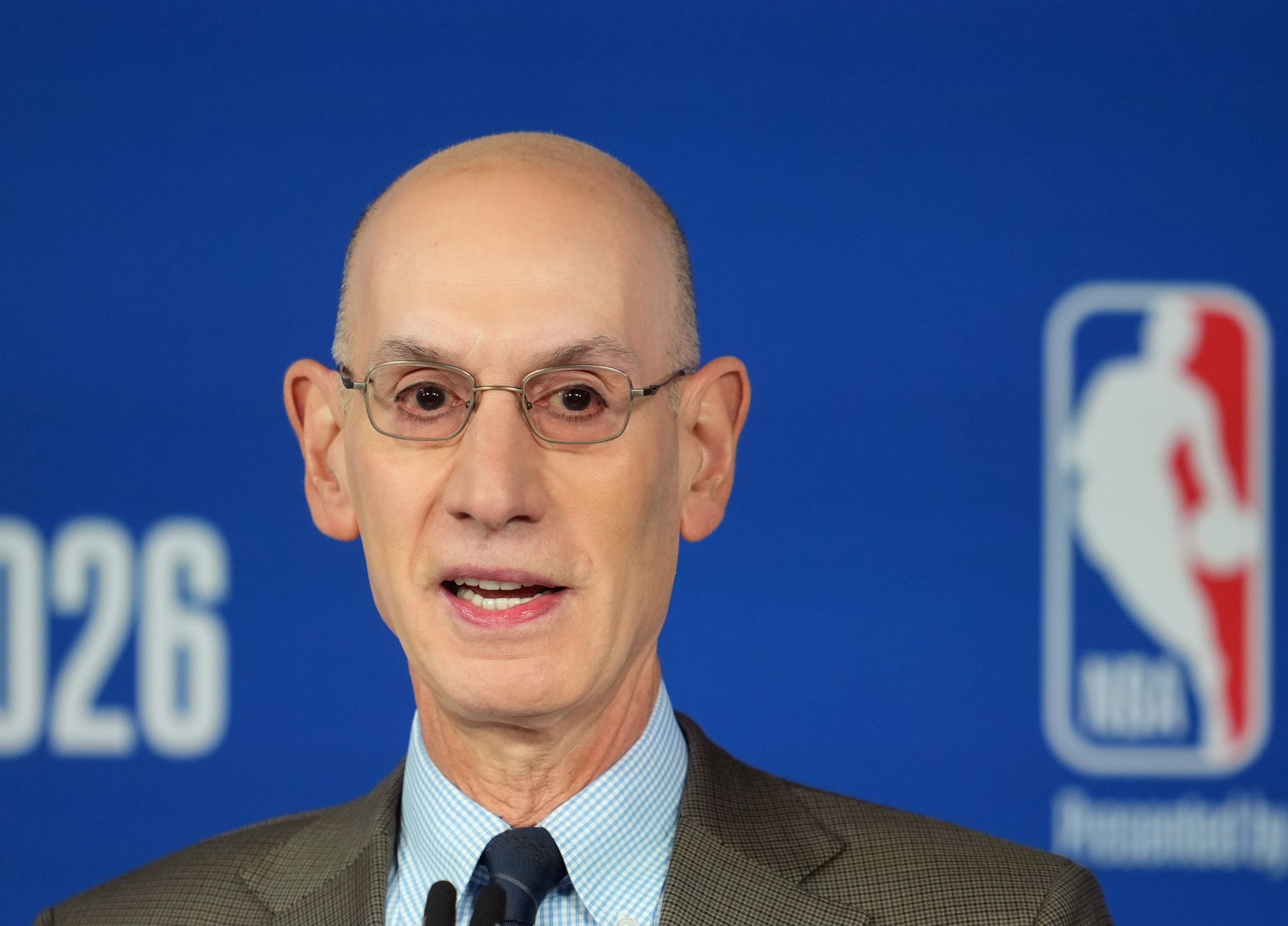 NBA commissioner Adam Silver speaks during the pre-game press conference in Berlin.