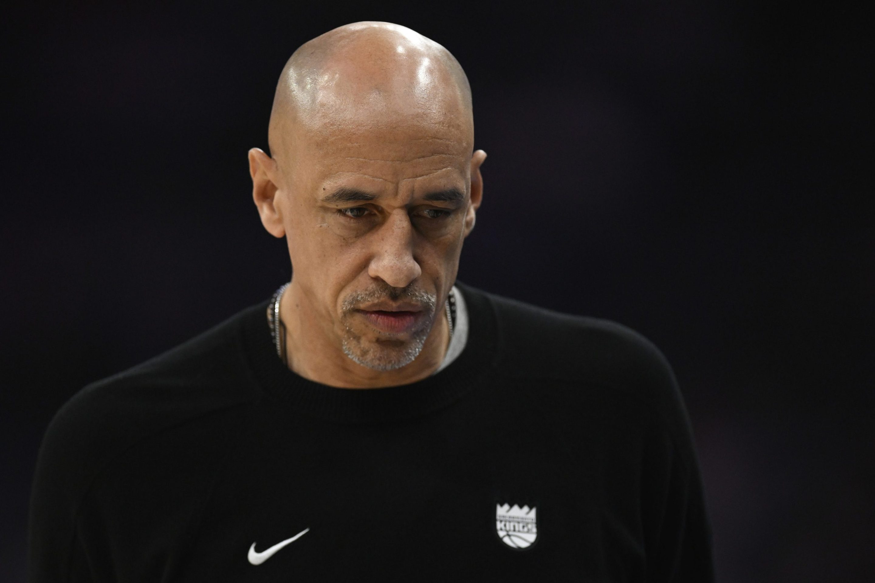Head coach Doug Christie of the Sacramento Kings looks on against the Washington Wizards in the first quarter at Golden 1 Center on January 16, 2026 in Sacramento, California.