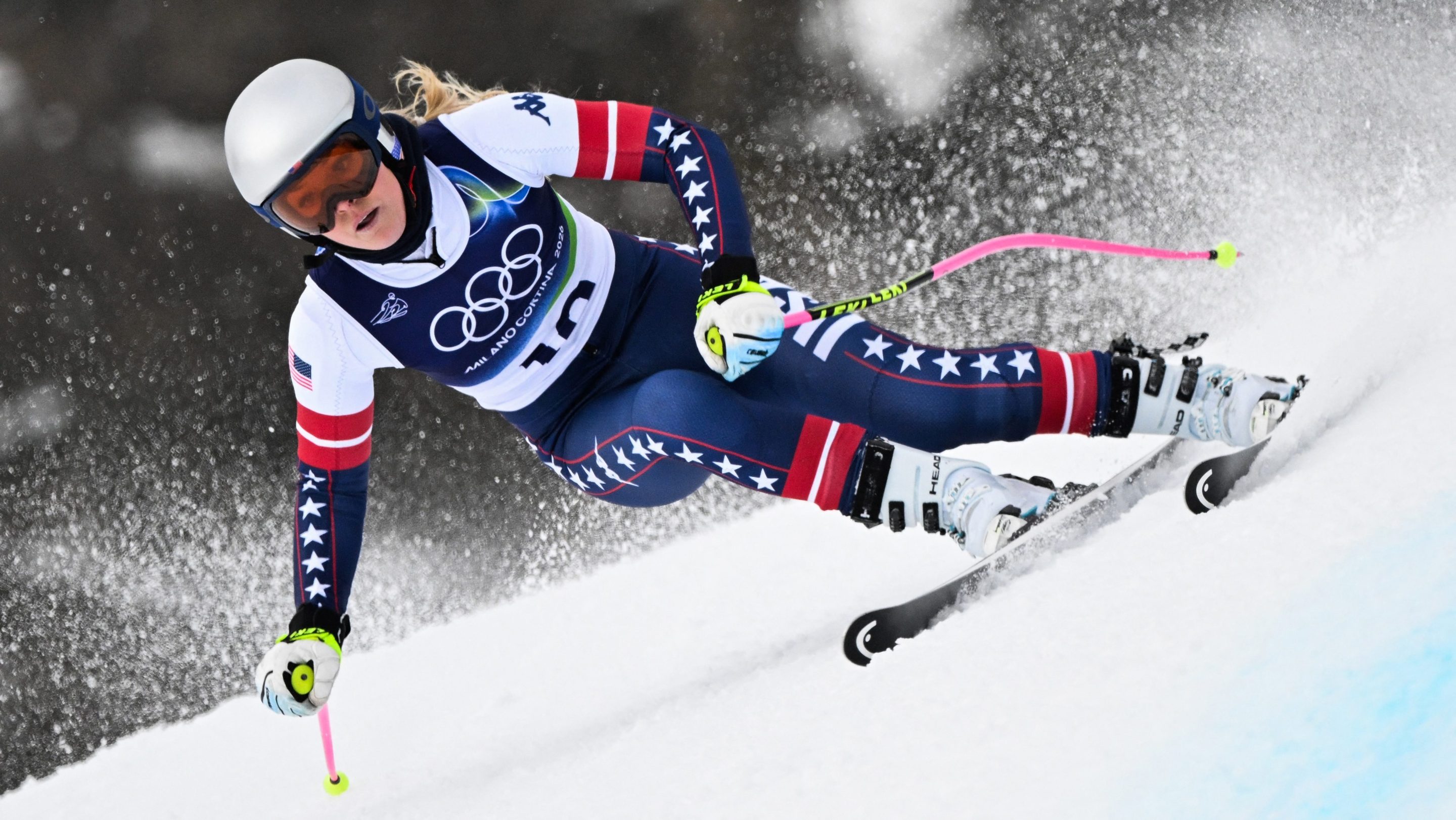USA's Lindsey Vonn takes part in the second official training for the women's downhill event ahead of the Milano Cortina 2026 Winter Olympic Games at the Tofane Alpine Skiing Centre in Cortina d’Ampezzo on February 6, 2026.